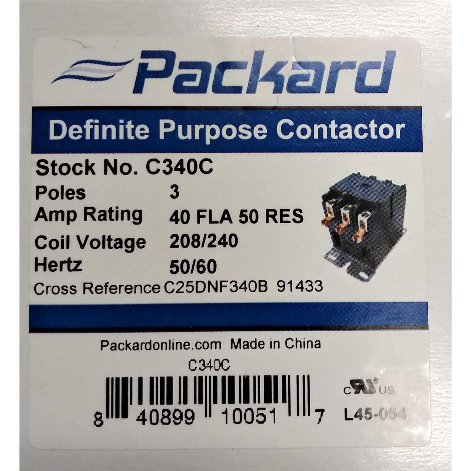 Packard C340A Contactor 3-Pole 40 Amp 24 Coil Voltage - MT - Mrs Treak