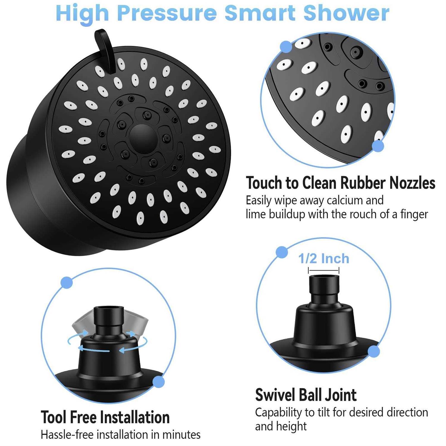 Filtered Shower Head, 3 Modes High Pressure Shower Head with 15 Stage Hard Water Shower Filter Cartridge for Remove Chlorine and Harmful Substances - MT - Mrs Treak