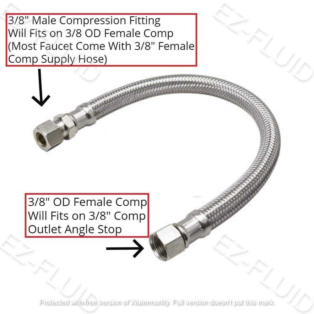 EZ-Fluid Plumbing 3/8 Male Compression To 3/8-Inch Female Comp. Stainless Steel Braided Faucet Connector Line Extension - MT - Mrs Treak