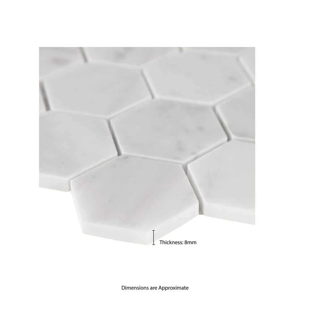 MSI Carrara White Hexagon 11.75 in. x 12 in. x 8mm Honed Marble Mesh-Mounted Mosaic Tile - MT - Mrs Treak