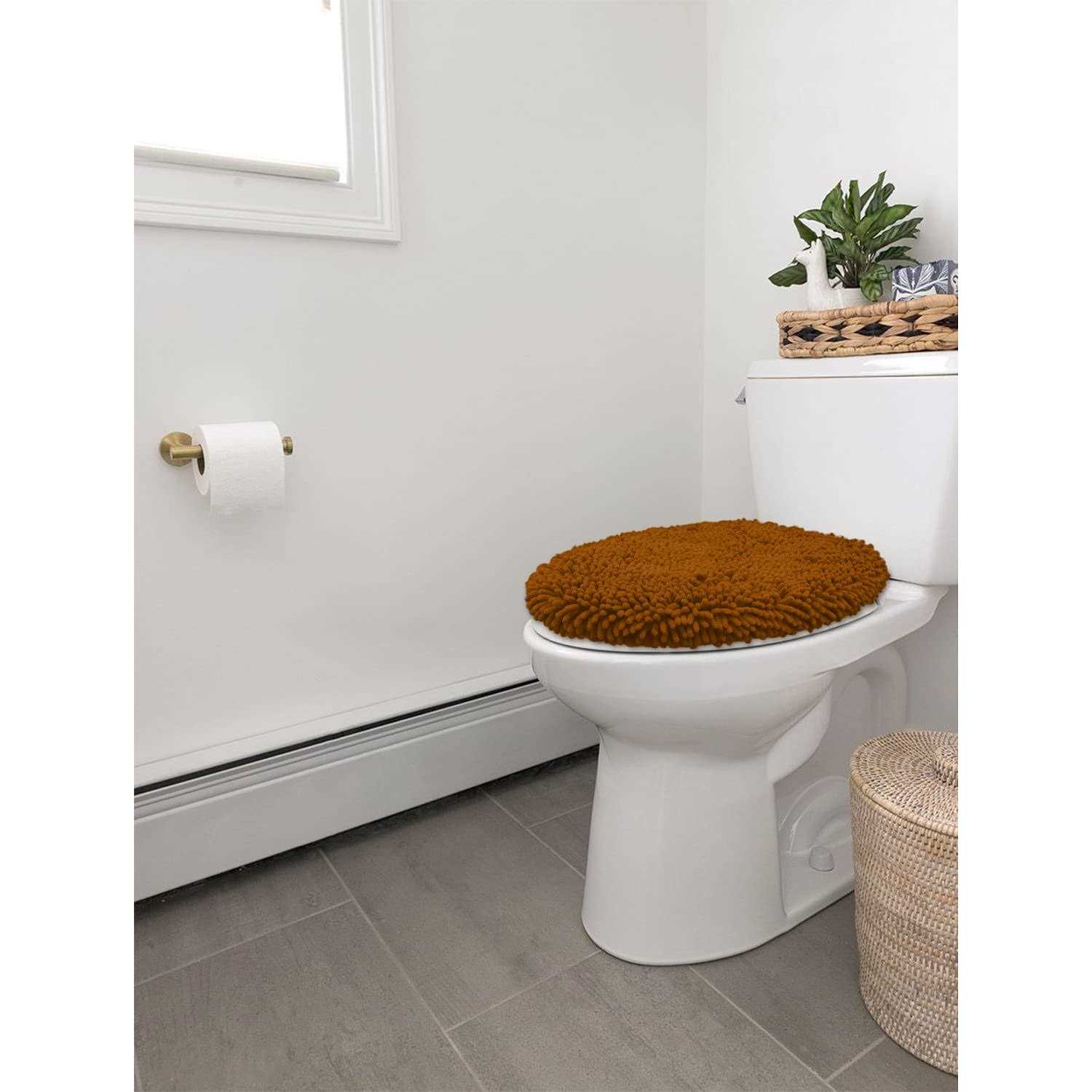 LuxUrux Toilet Lid Cover Extra-Soft Plush Seat Cloud Washable Shaggy Microfiber Standard Toilet Lid Covers for Bathroom Machine Wash & Dry - MT - Mrs Treak