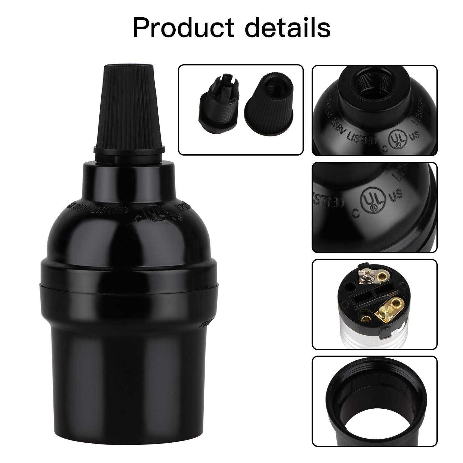Zevnico 8 Pack E26 E27 Light Sockets Black Medium Screw Base with Shade Ring - MT - Mrs Treak