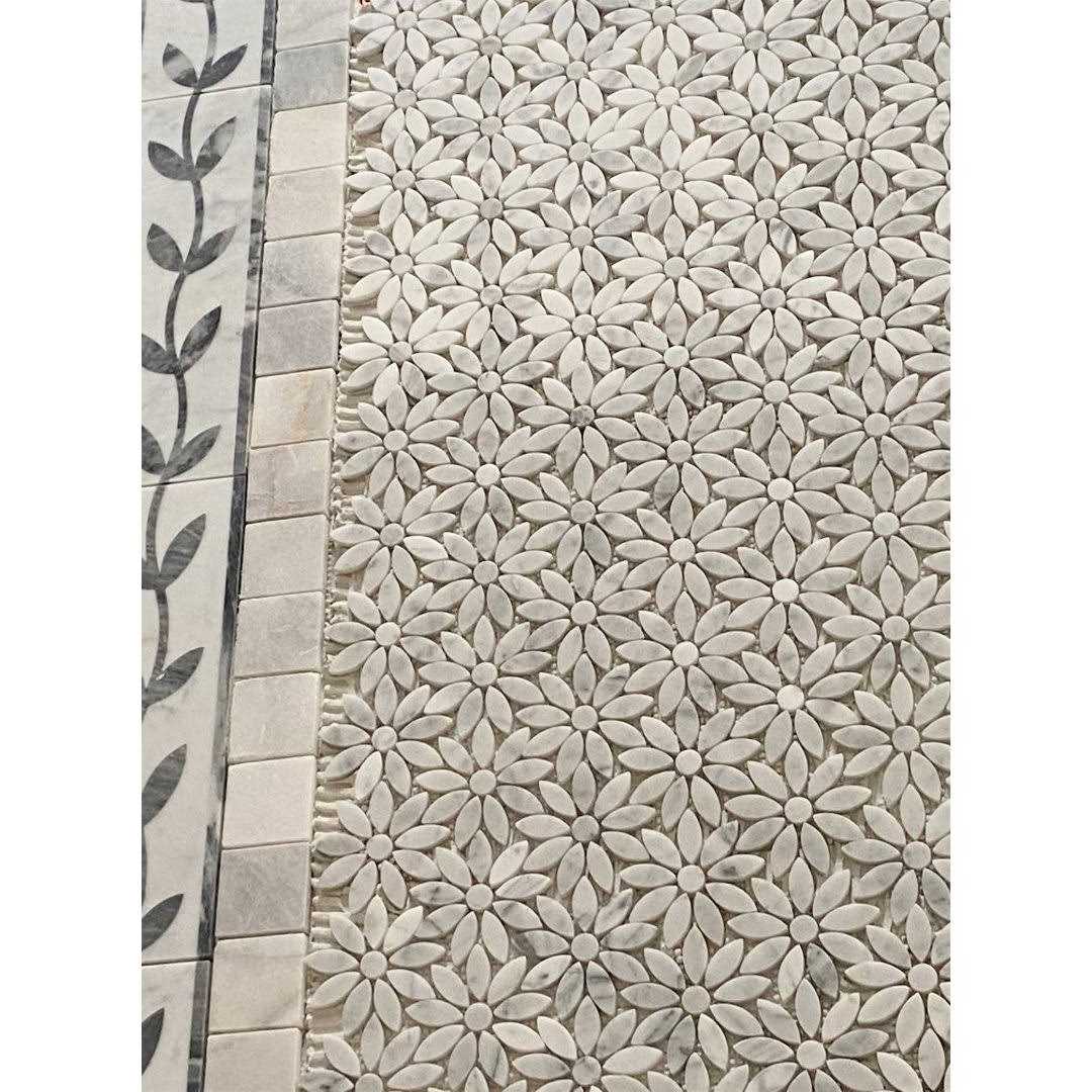 Marble Online Carrara Marble Ice Flower Blossom Gray Polished Waterjet Mosaic Tile - MT - Mrs Treak