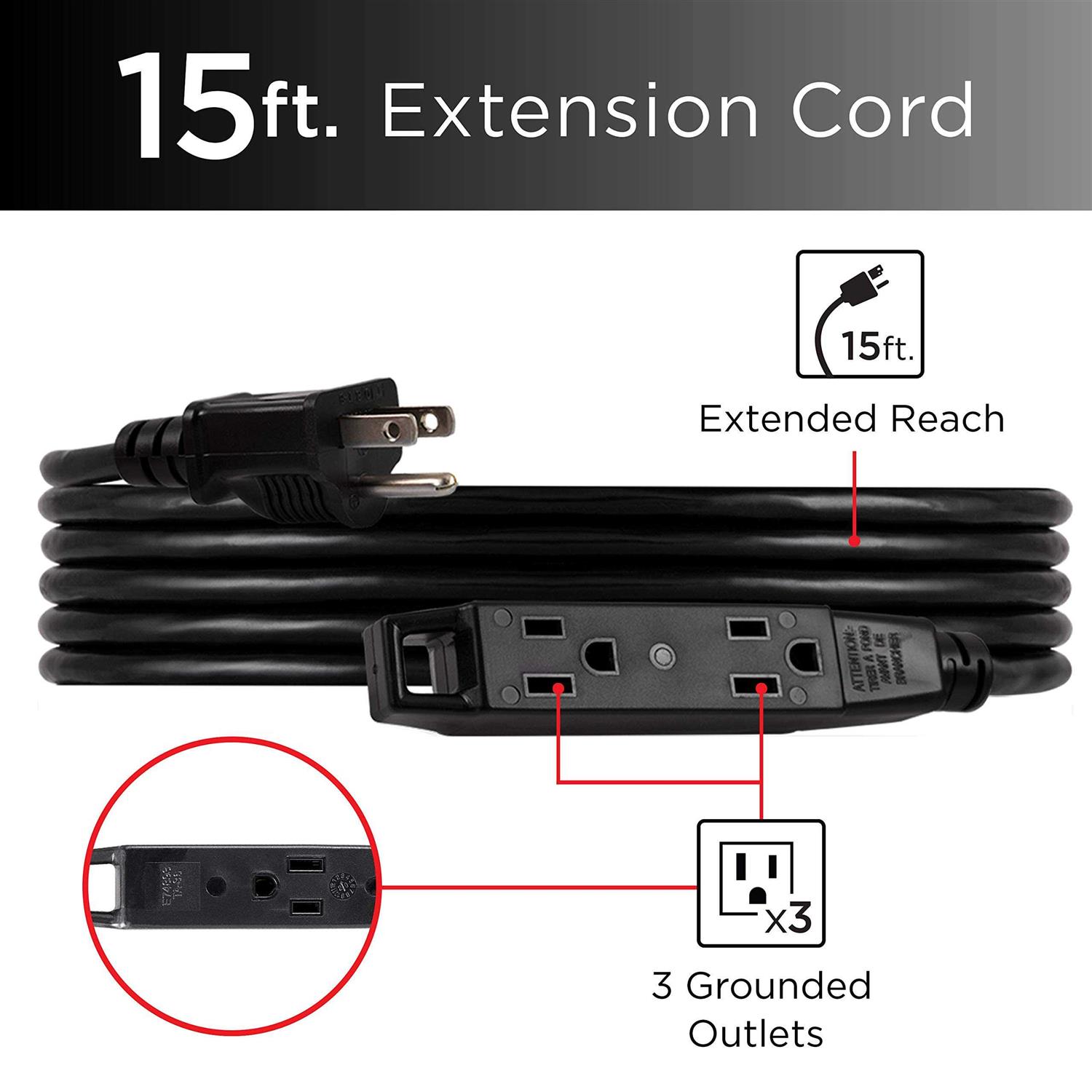 UltraPro Extension Cord 3-Outlet Power Strip - MT - Mrs Treak