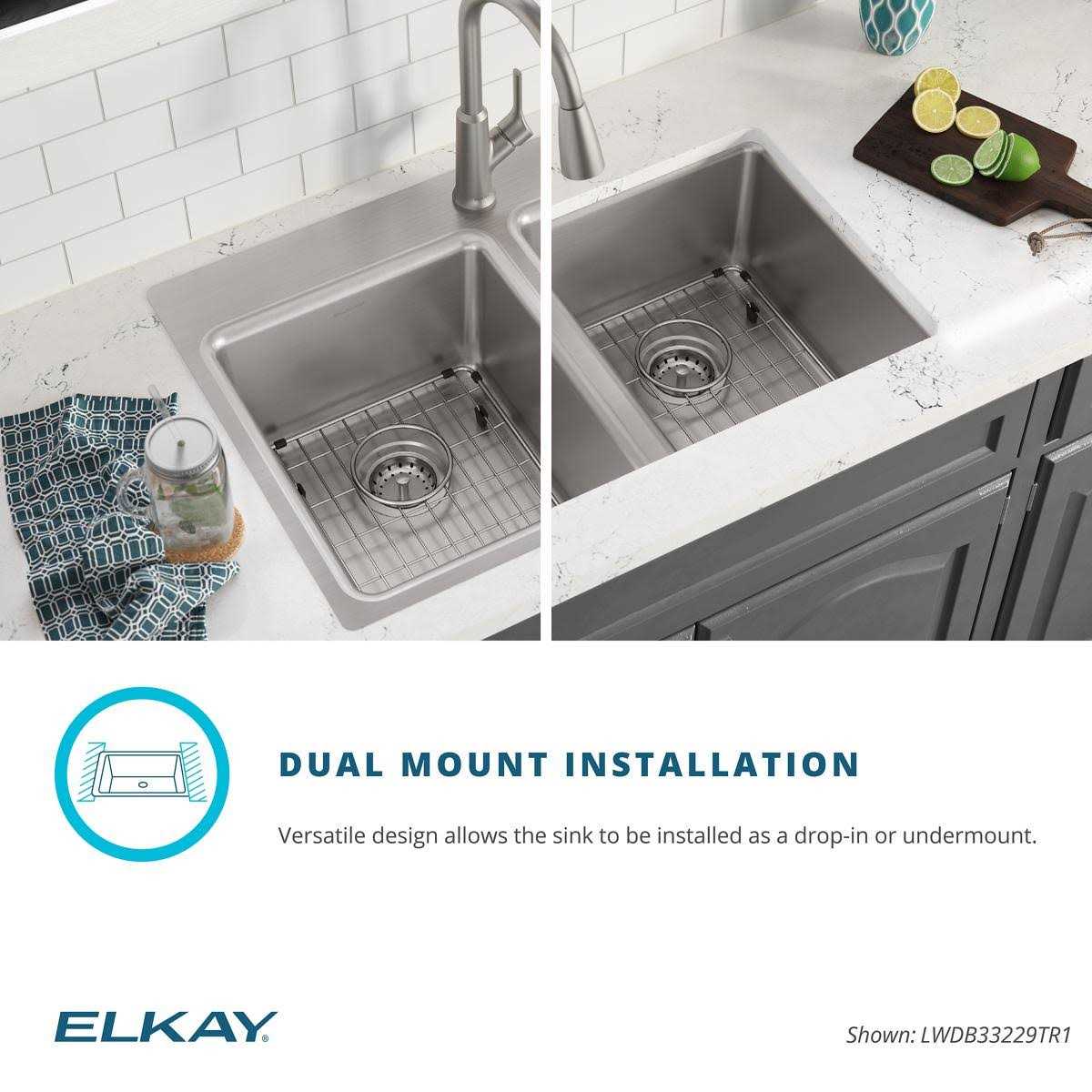 Elkay Drop-in 33-in x 22-in Satin Stainless Steel Double Equal Bowl 4-Hole Kitchen Sink All-in-One Kit LWDB332274KIT - MT - Mrs Treak