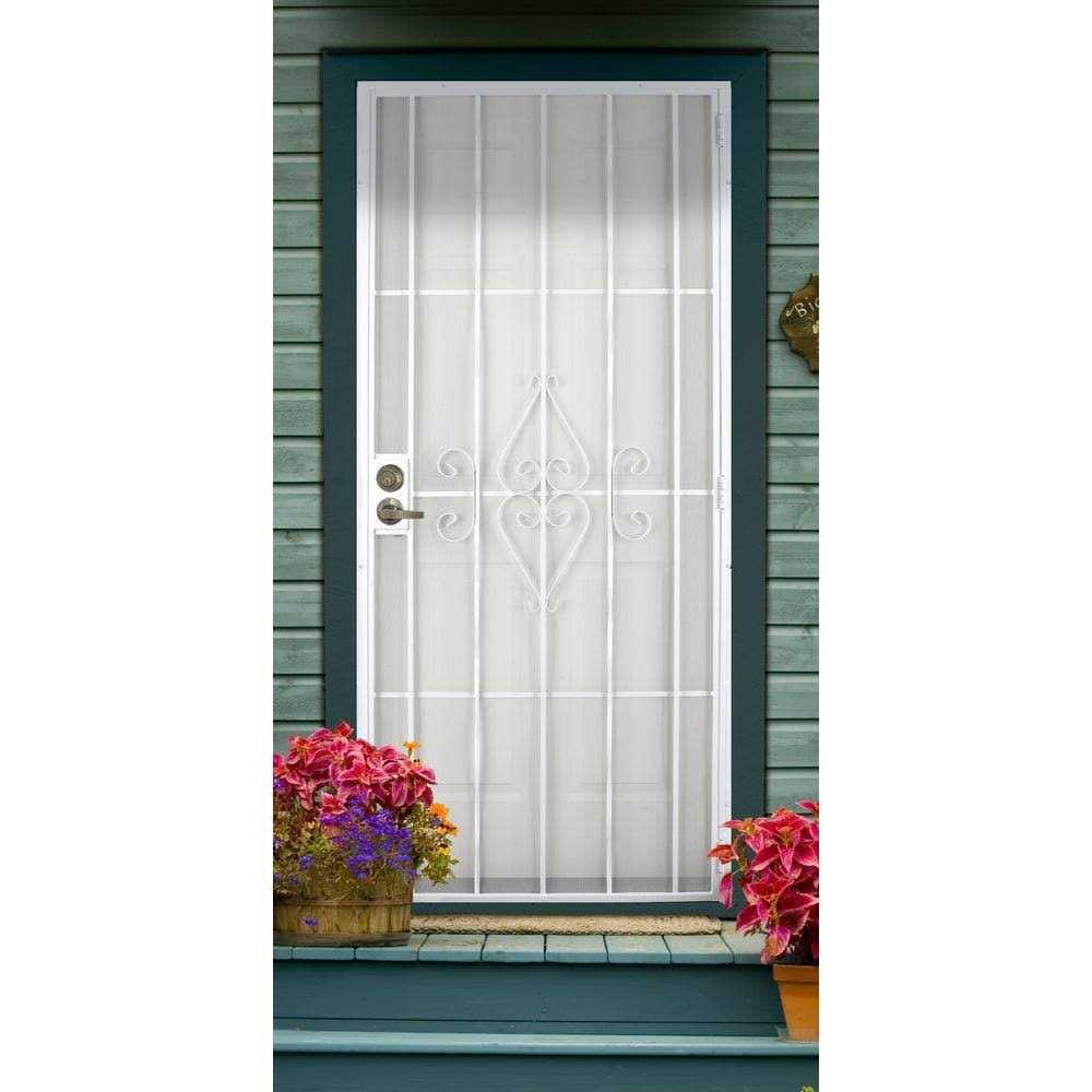 Titan 80 in. Su Casa White Surface Mount Outswing Steel Security Door with Expanded Metal Screen - MT - Mrs Treak