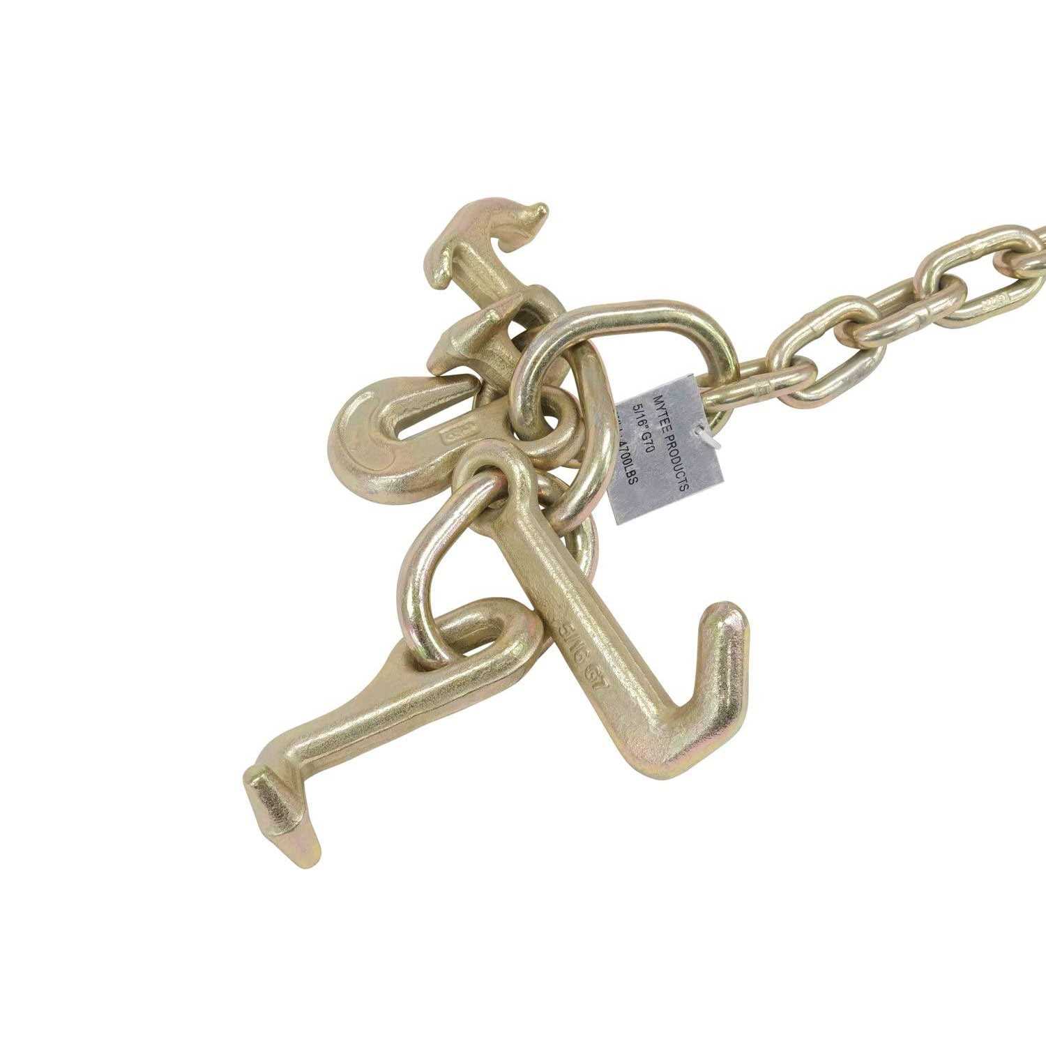 Mytee Products 5/16 inch x 6′ Long Shank J Hook Tow Chain w. RTJ Cluster & Grab Hook - MT - Mrs Treak