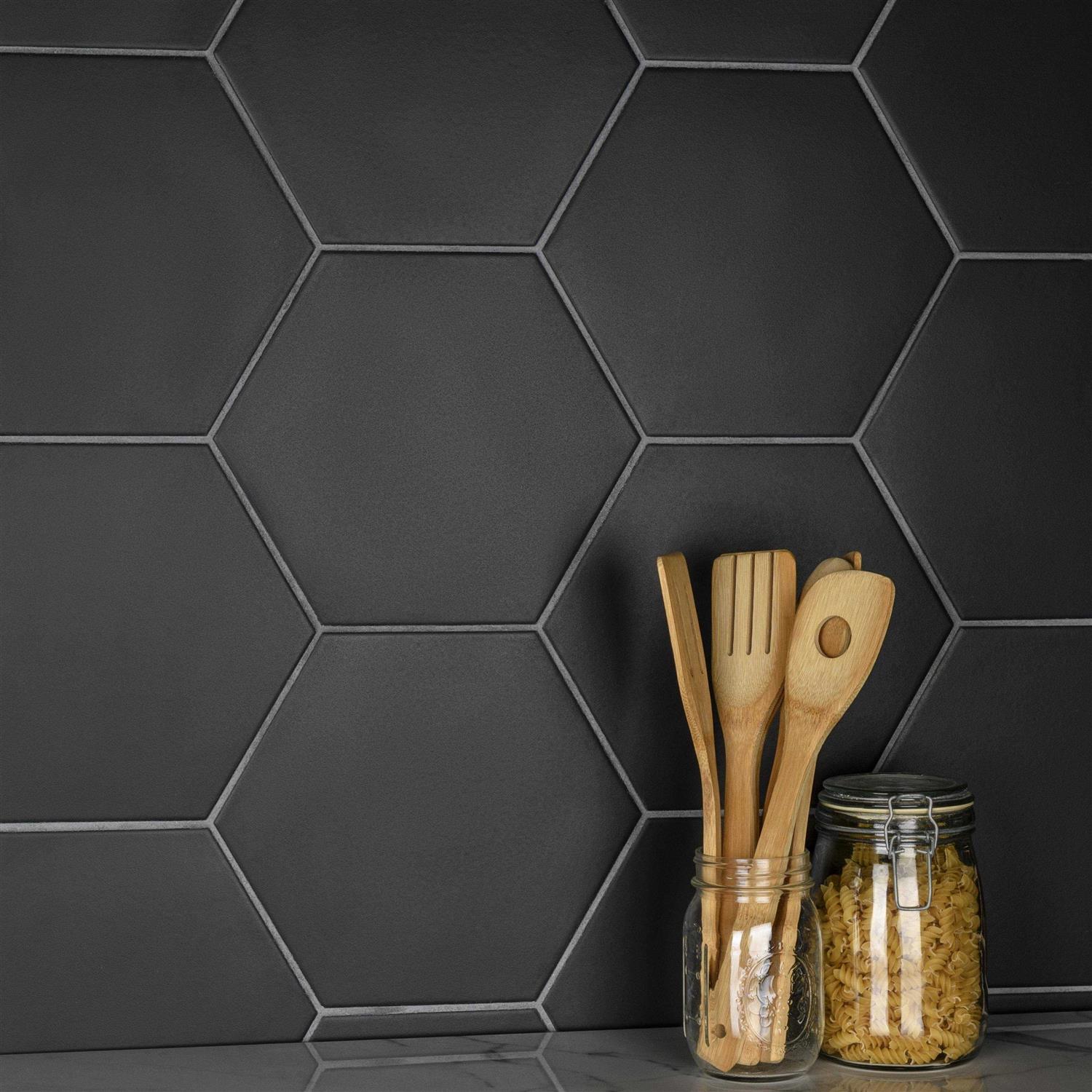 Merola Tile SomerTile Apini Hex Matte Black 9 x 11 Porcelain Floor and Wall Tile - MT - Mrs Treak