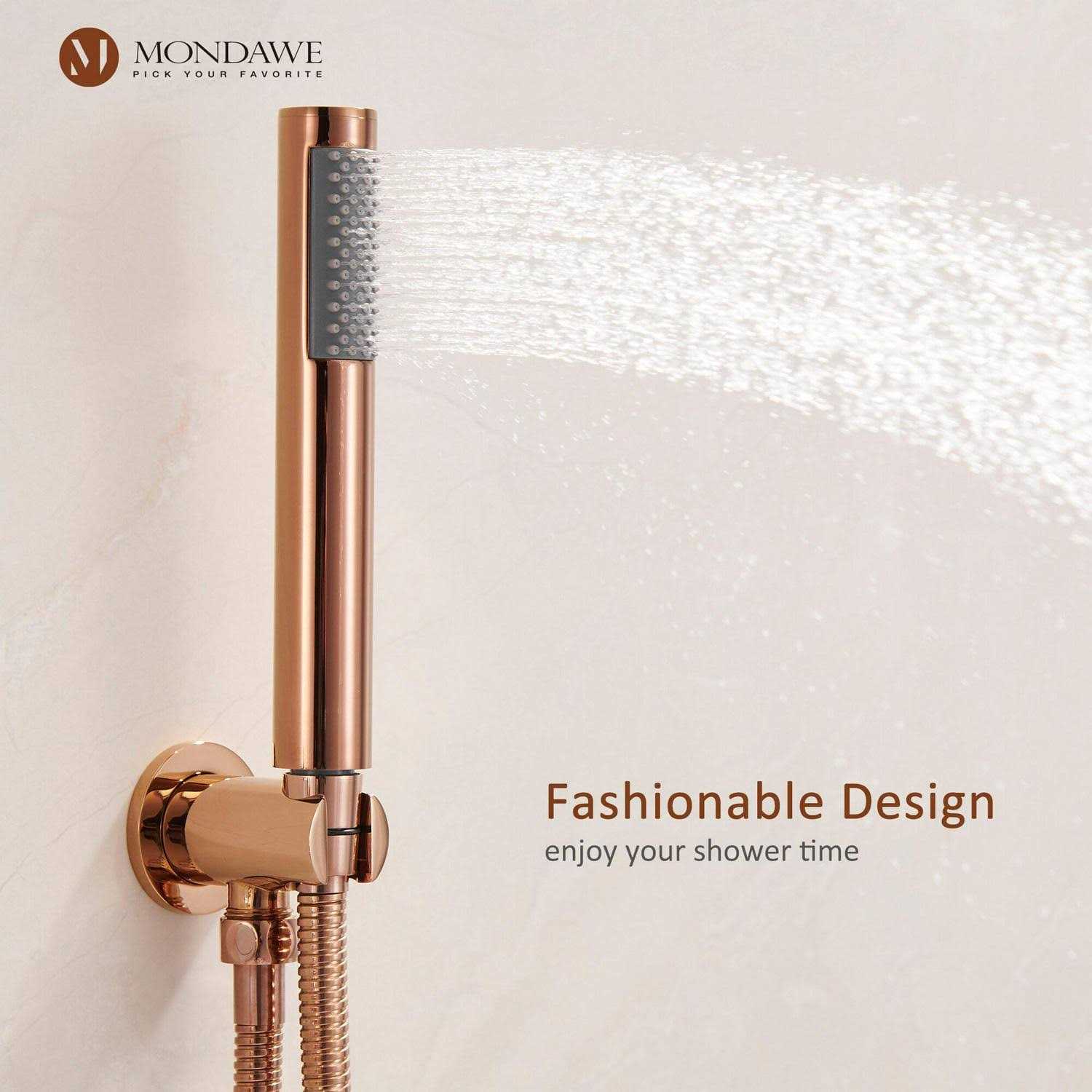 Mondawe LED Display 3 Spray Patterns 12 in. Ceiling Mount Fixed and Handheld Shower Head WFBI6025-12BL - MT - Mrs Treak