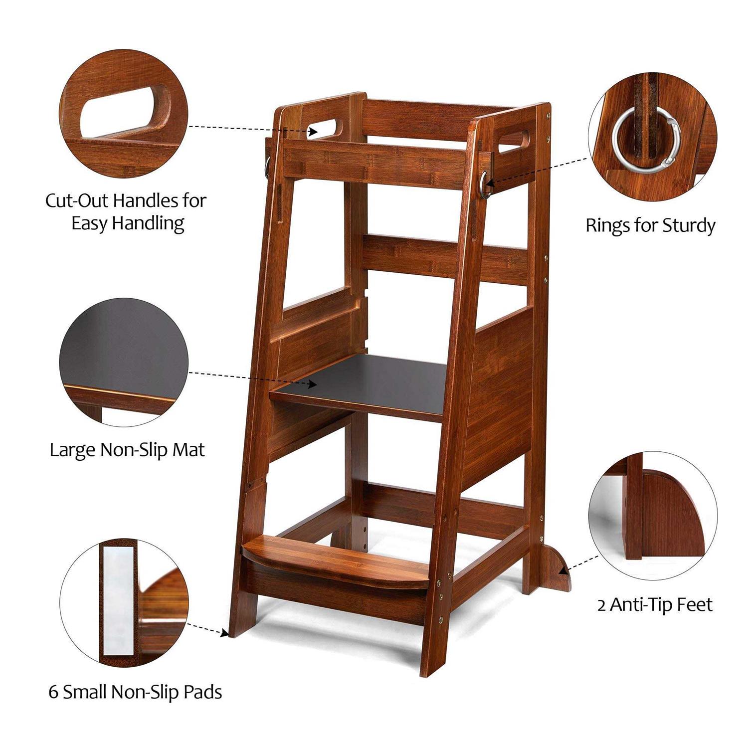 Toetol Bamboo Toddler Kitchen Step Stool white Helper Standing Tower Height adju - MT - Mrs Treak