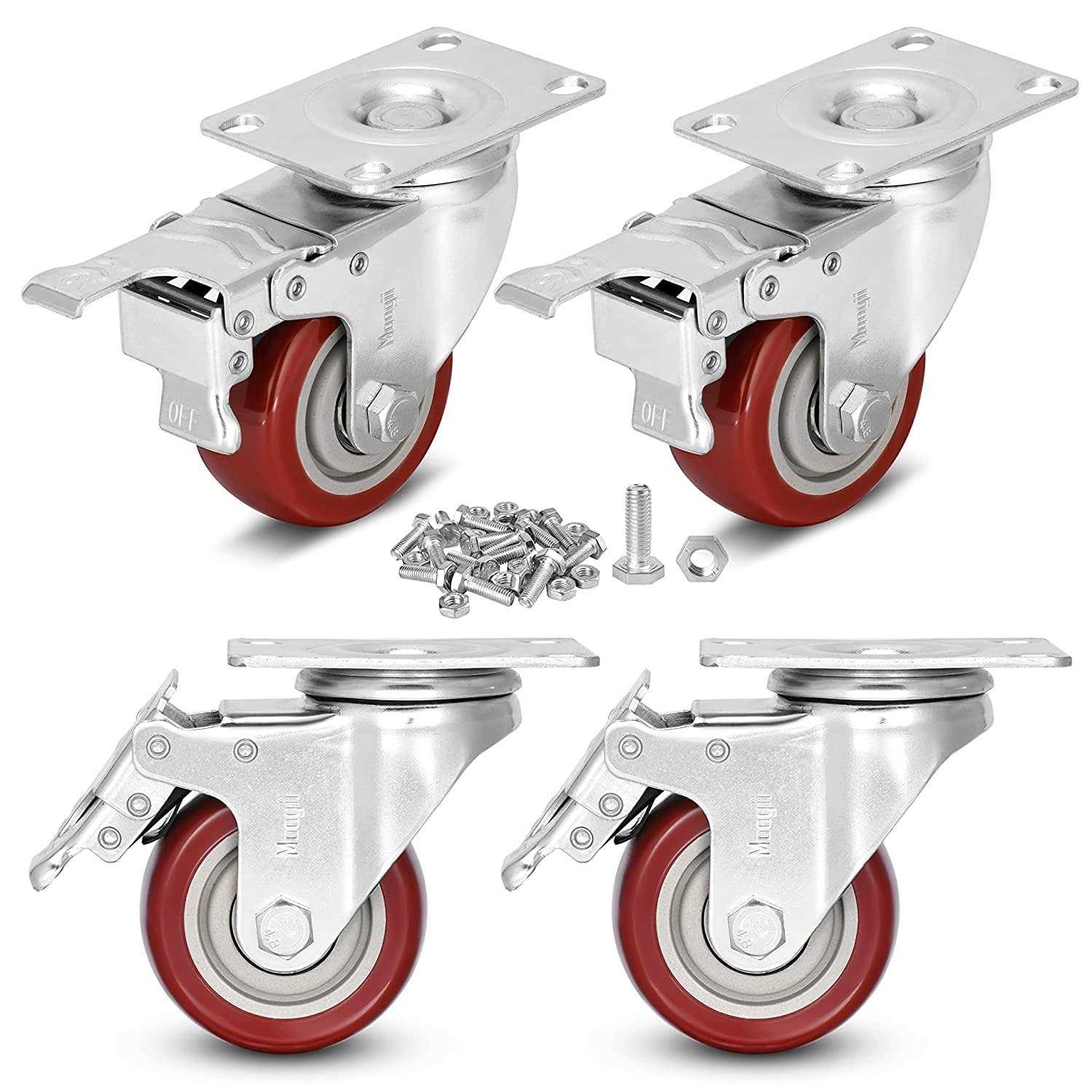 Moogiitools Heavy Duty Casters Load Lockable Bearing Caster Wheels with Brakes,Swivel Casters for Furniture and Workbench,Set of 4 - MT - Mrs Treak