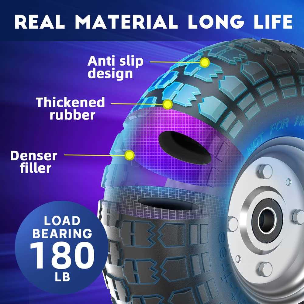 Winisok 4.10/3.50-4 Tire Wheels Flat Free 10 Heavy Duty Solid Replacement Tire With 5/8” Bearings For Wagon/wheelbarrow/hand Truck/Generators - MT - Mrs Treak