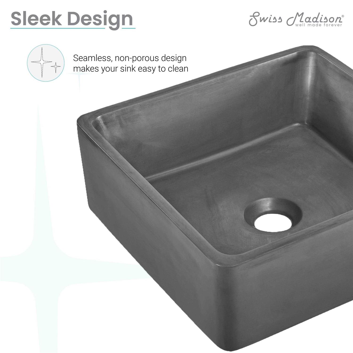 Swiss Madison Lisse 14.5 Round Concrete Vessel Bathroom Sink in Dark Grey - MT - Mrs Treak