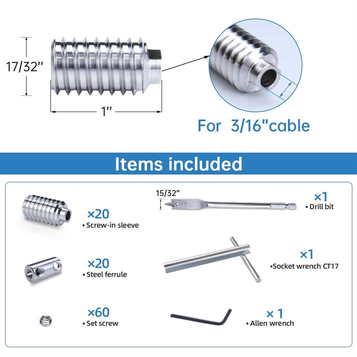 Muzata 1/8 Invisible Cable Railing Kit Lag Screw Cable Genie Tensioner Hidden T316 Stainless Steel for 4×4 6×6 8×8 Wood Posts Deck - MT - Mrs Treak