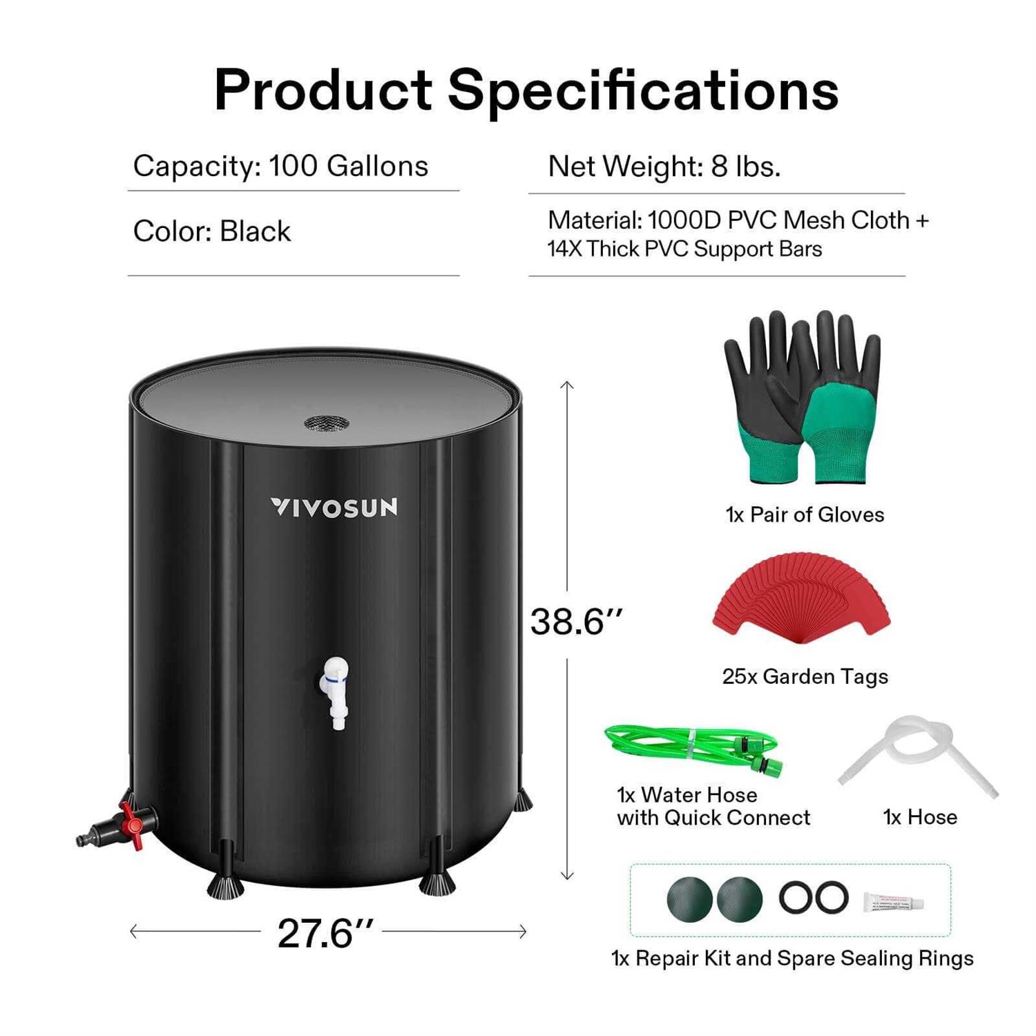 VIVOSUN Collapsible Rain Barrel Spigots and Overflow Kit - MT - Mrs Treak