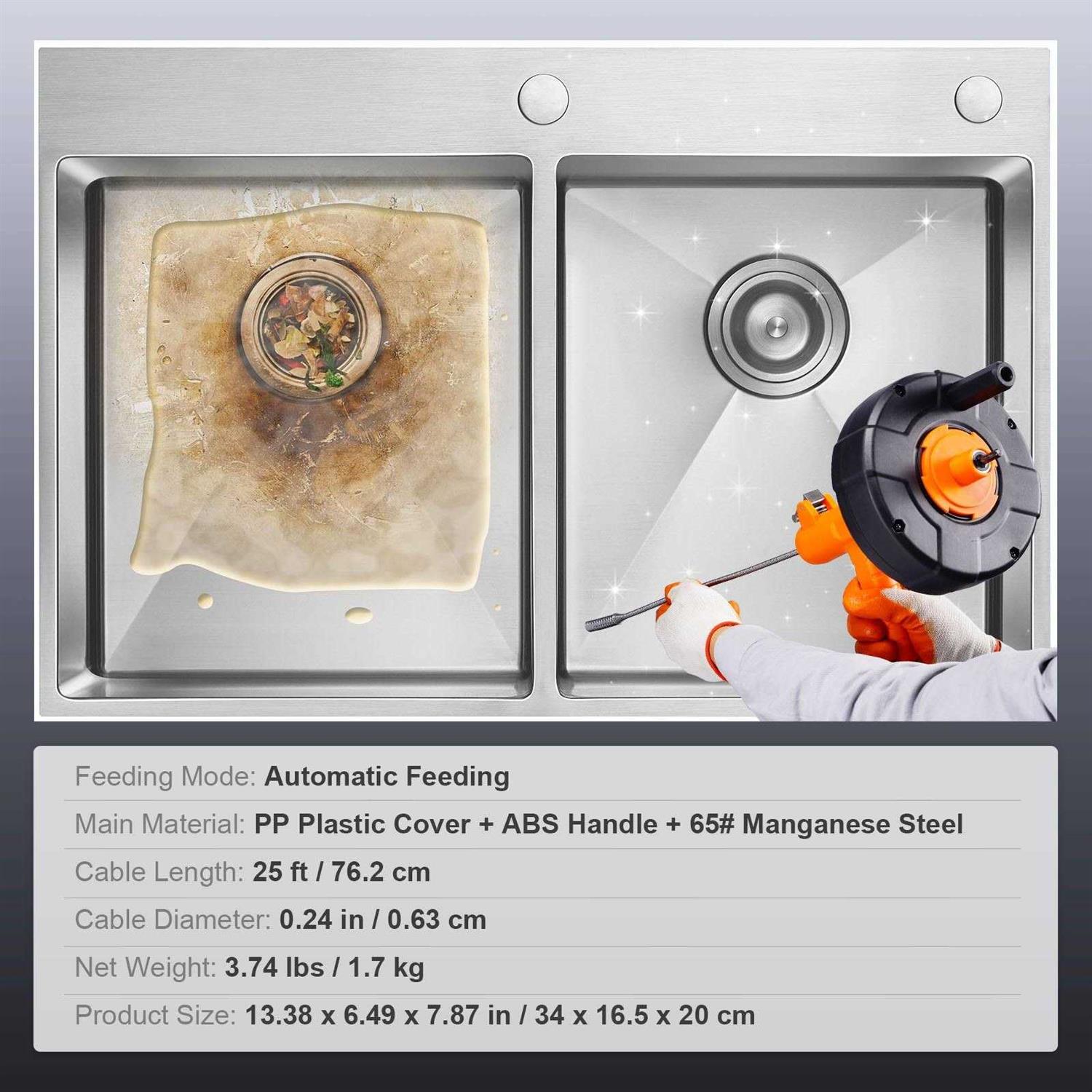 VEVOR Drain Auger 25Ft Plumbing Snake with Drill Attachment - MT - Mrs Treak