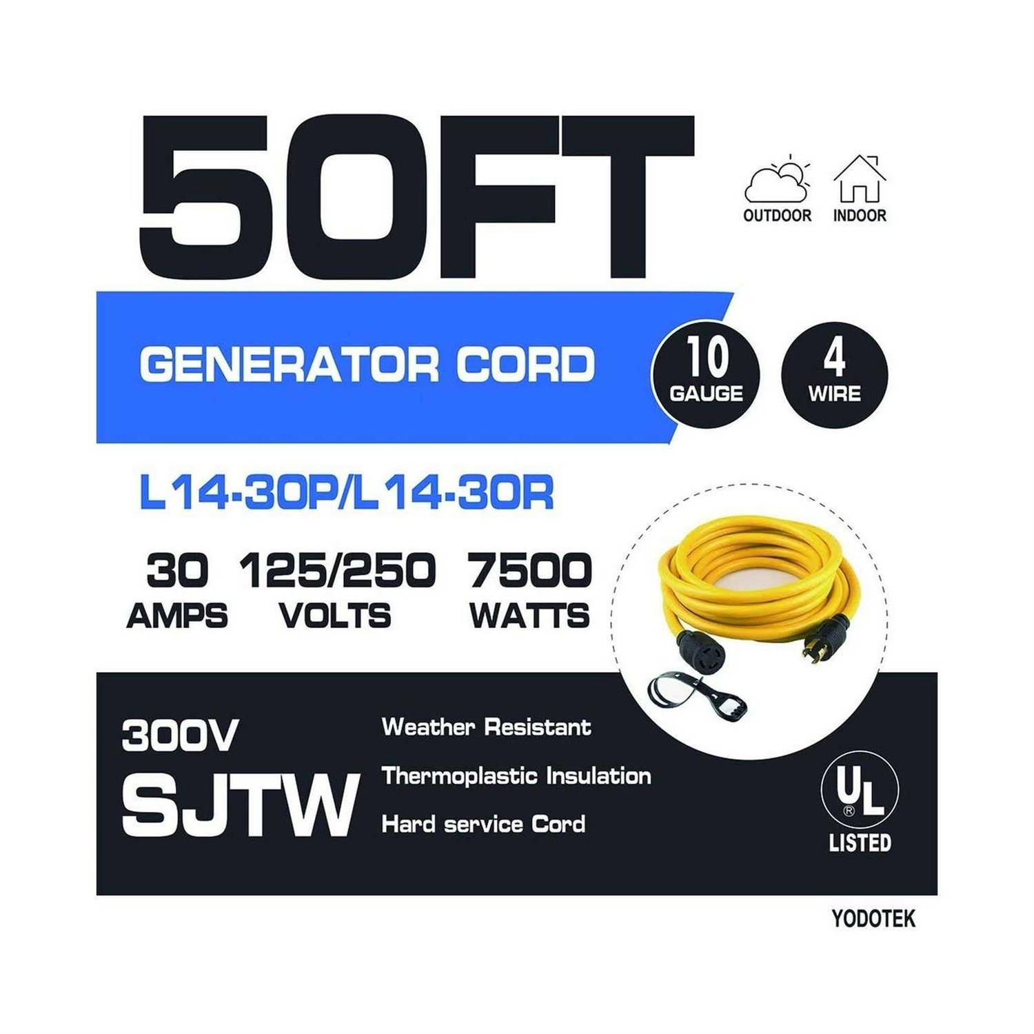 Yodotek 50FT Multiple Power Extension Cord Black,7 Evenly-Spaced Inline Outlet - MT - Mrs Treak