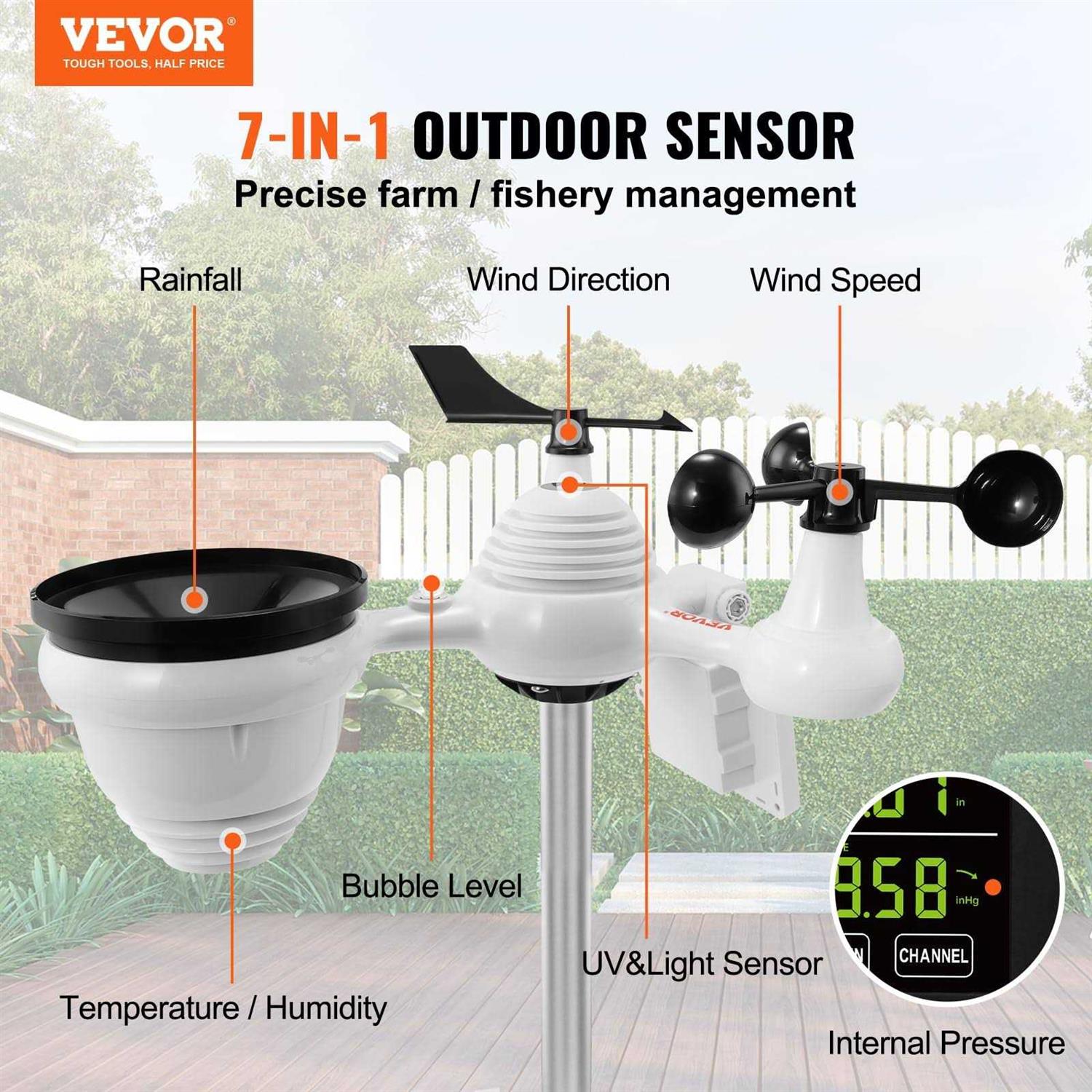 VEVOR 7-in-1 Wi-Fi Weather Station 7.5 in Color Display - MT - Mrs Treak
