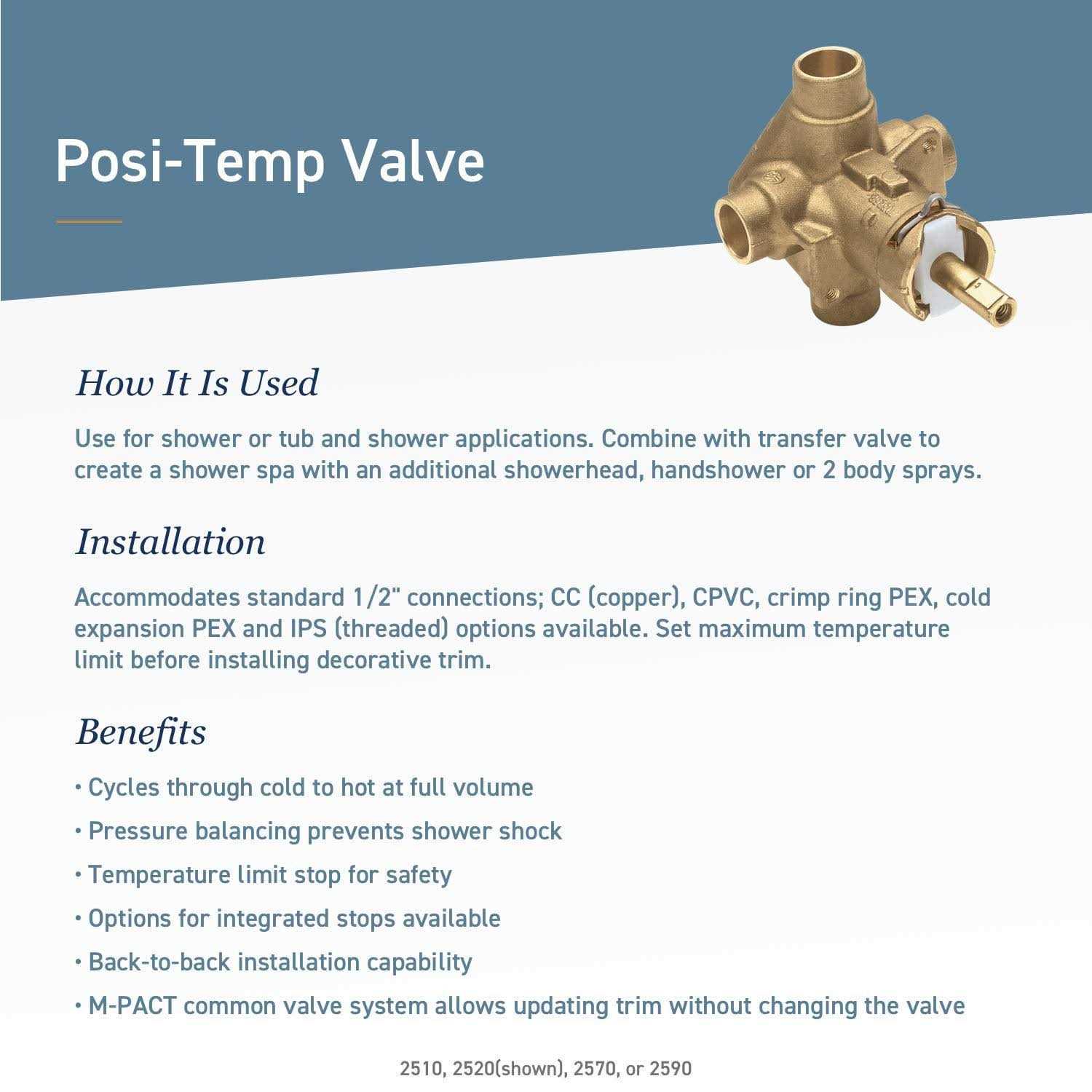 Moen M-Pact Posi-Temp IPS Connection Includes Pressure Balancing 2510 - MT - Mrs Treak