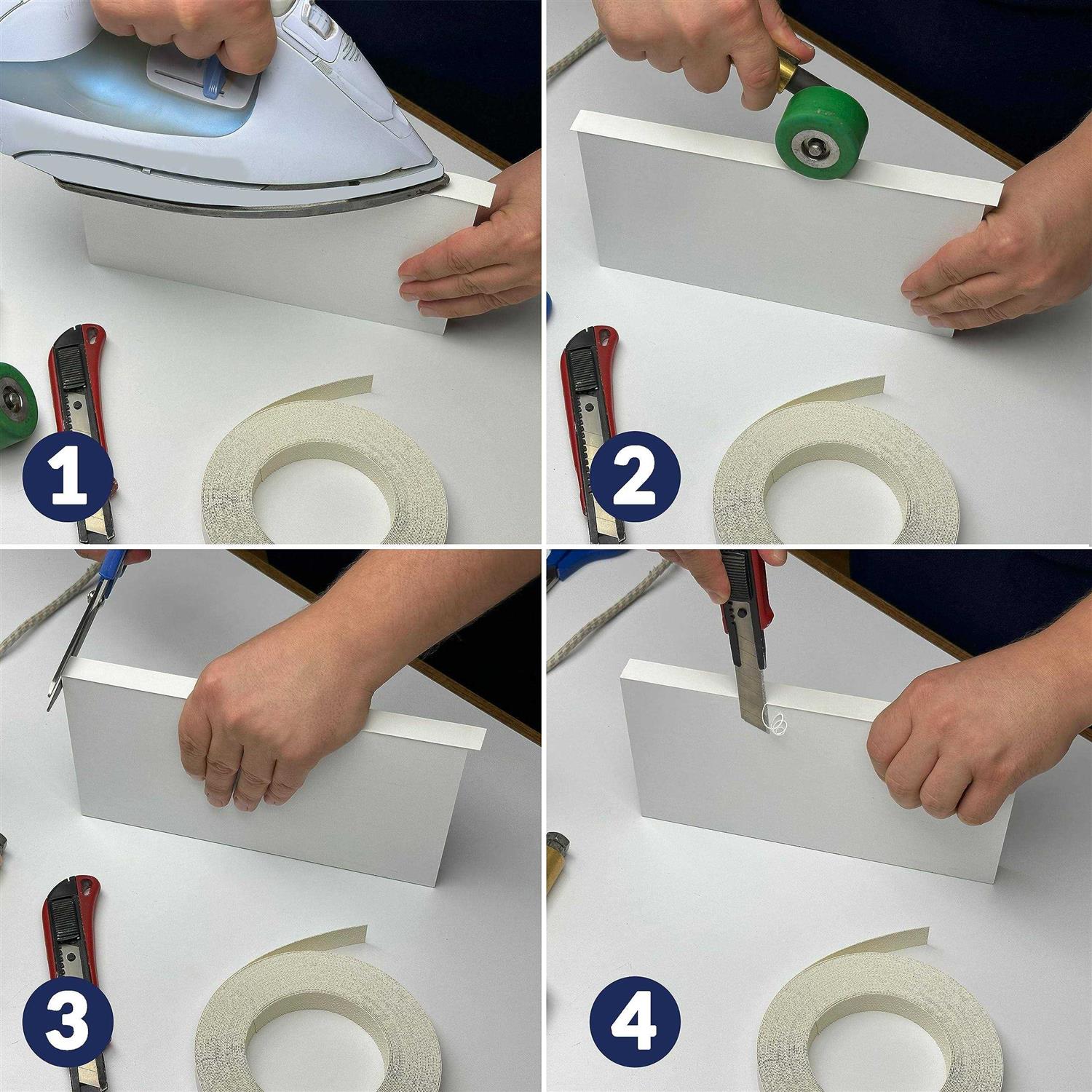 White Melamine Edge Banding Easy Application Iron-On Edging for Cabinet Repairs - MT - Mrs Treak
