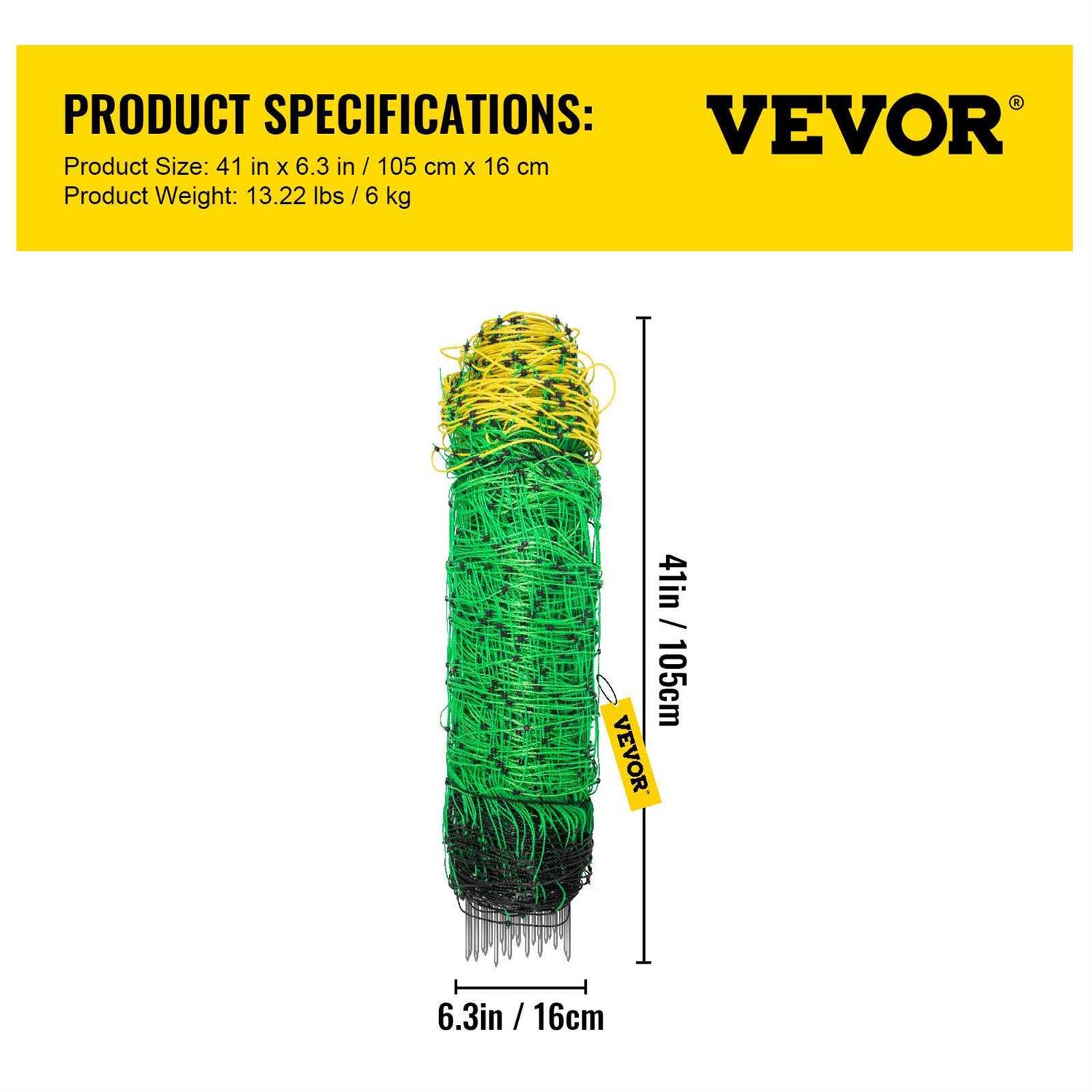VEVOR Electric Netting Fence Kit Sheep Fencing 35.4 inchh x 164’l with 14 Posts Spikes - MT - Mrs Treak