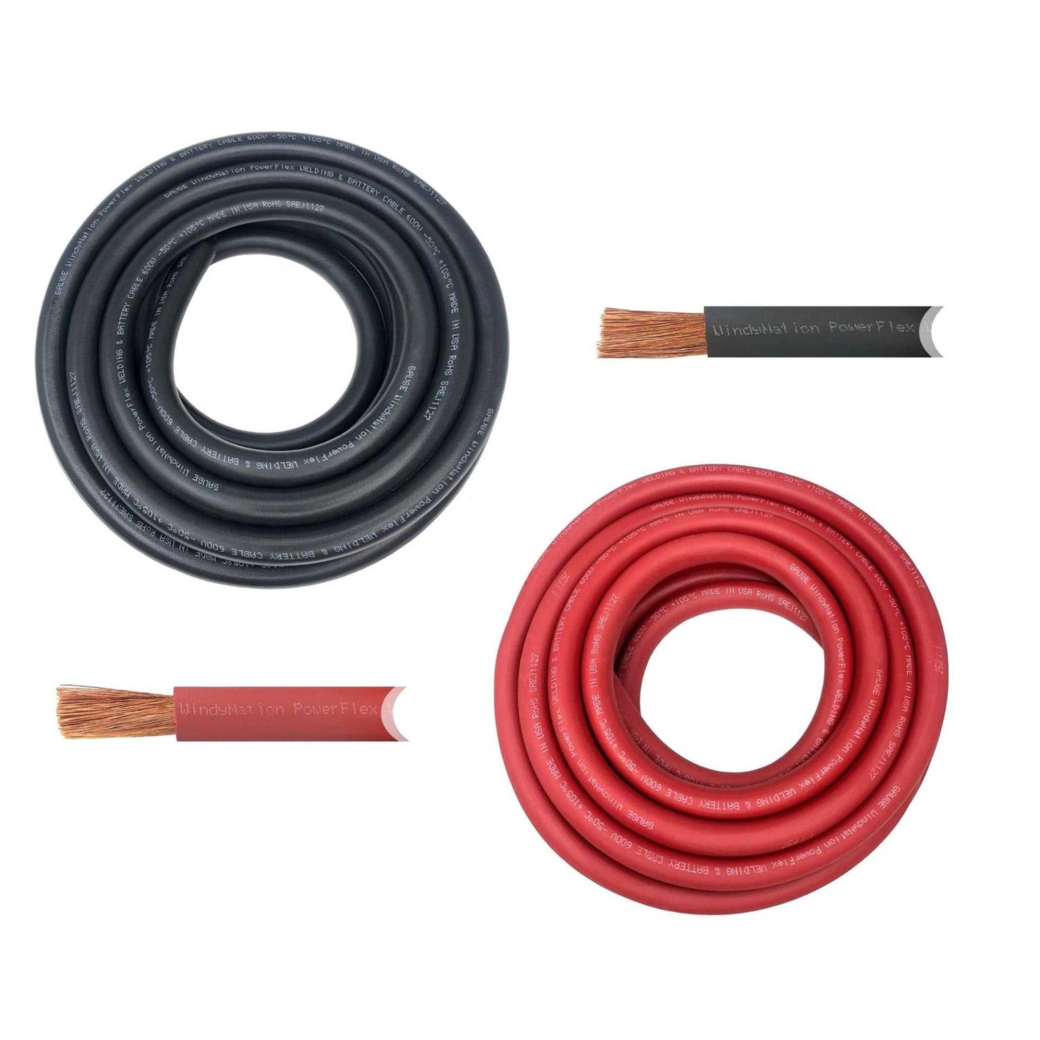 WindyNation Black Red Welding Battery Pure Copper Flexible Cable Wire - MT - Mrs Treak