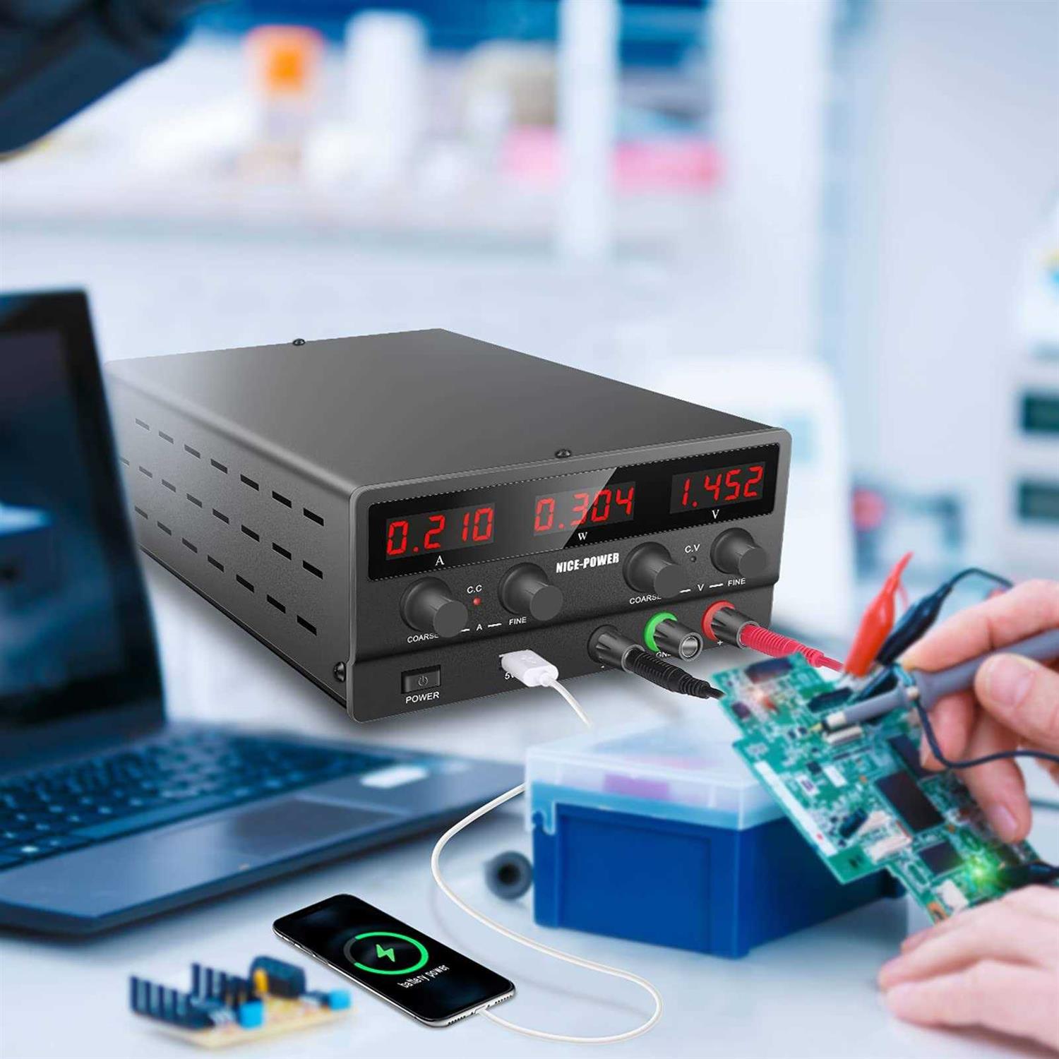 NICE-Power Adjustable DC Power Supply 30v 5A Variable Switching Regulated High Precision 4-Digits LED Display 5V/2A USB Port Output & Input Power - MT - Mrs Treak