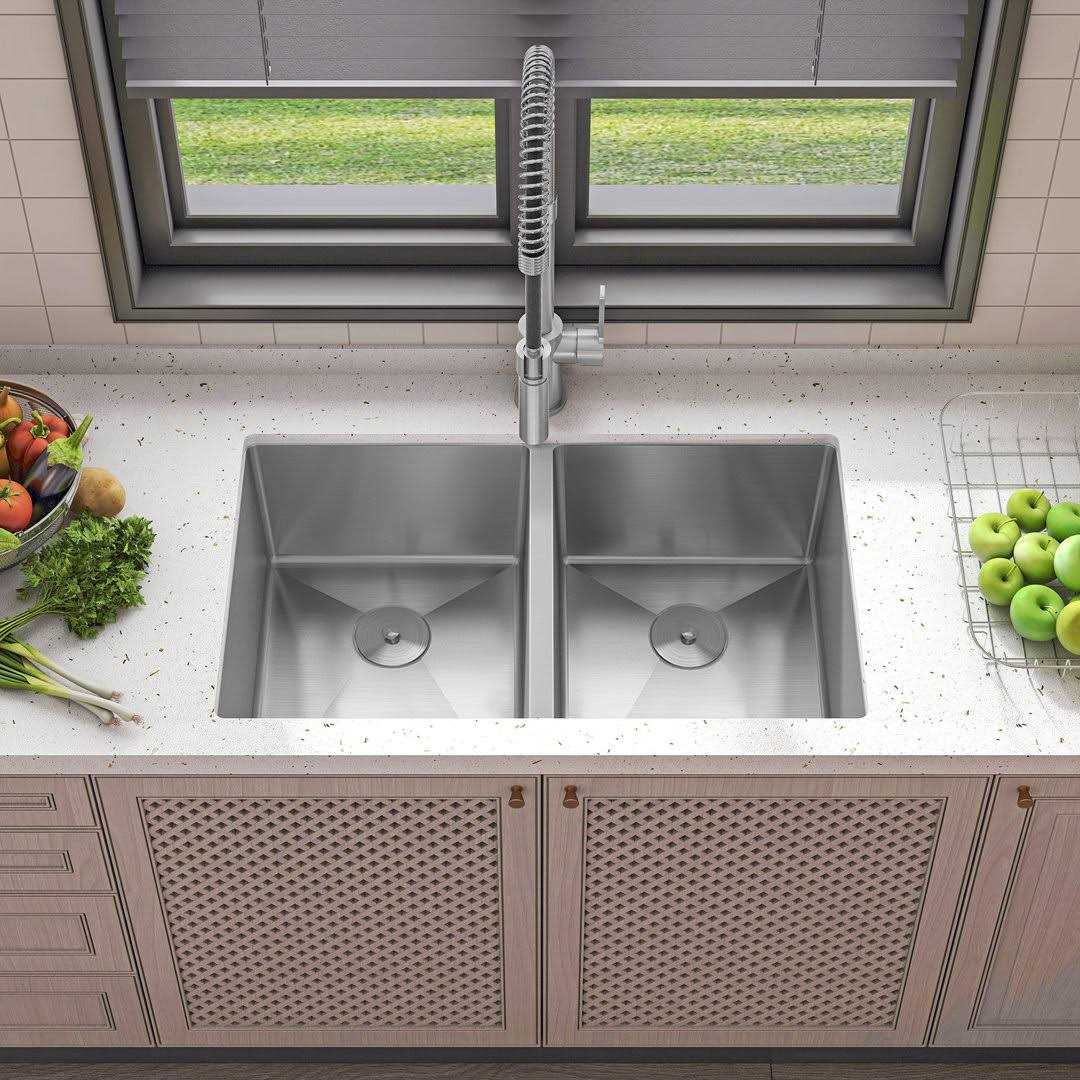 Sinber 304 Stainless Steel 18 Gauge 33 in. Double Bowl Drop-in Kitchen Sink HT3322D-S-9W - MT - Mrs Treak