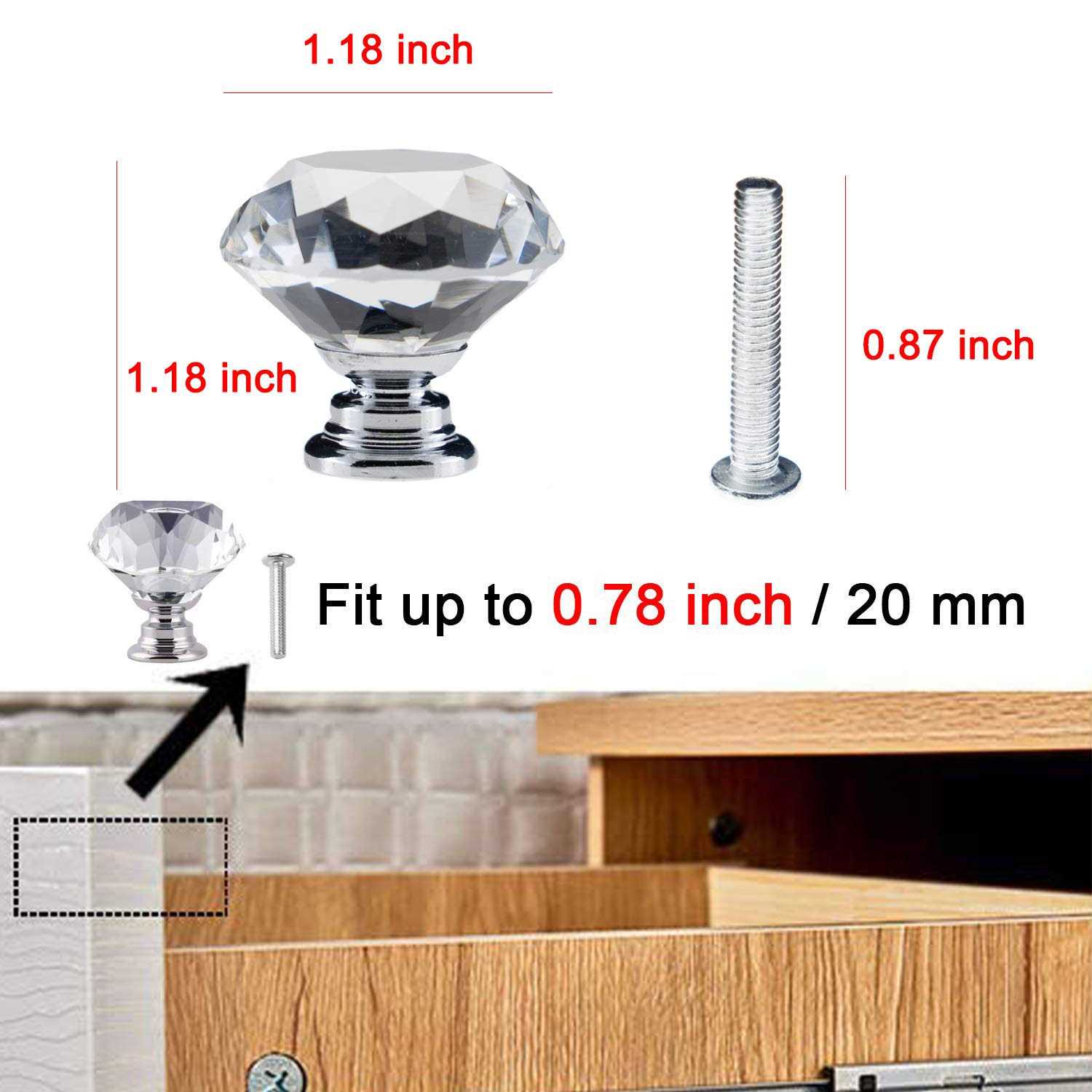Yourgift Drawer Knobs Diamond Shaped Crystal Glass 30mm Cabinet Knobs Pull Handles - MT - Mrs Treak
