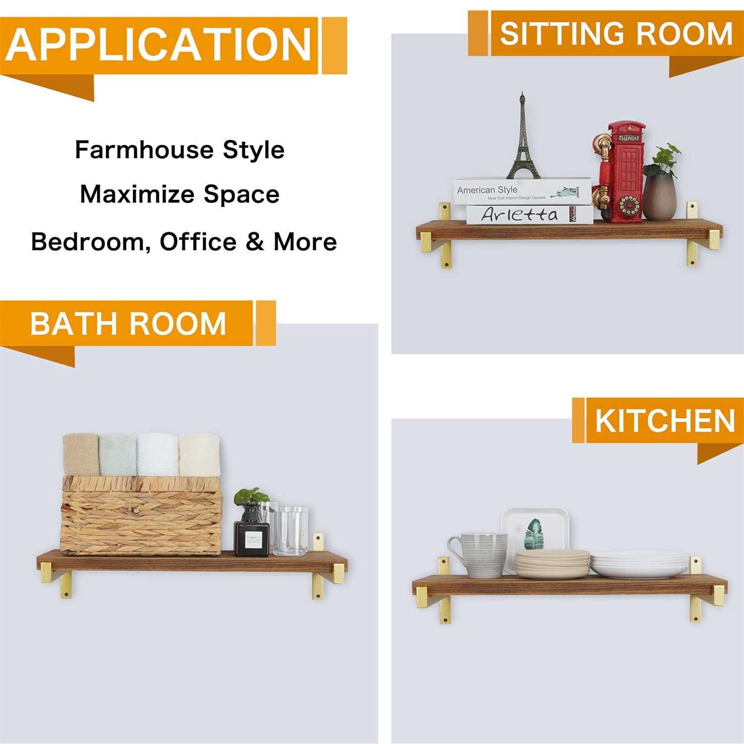 EZYDECOR 6Pcs Floating Shelves Brackets Heavy Duty Wooden Shelf Brackets Decorative Wall Shelf Brackets & Supports with Lip - MT - Mrs Treak