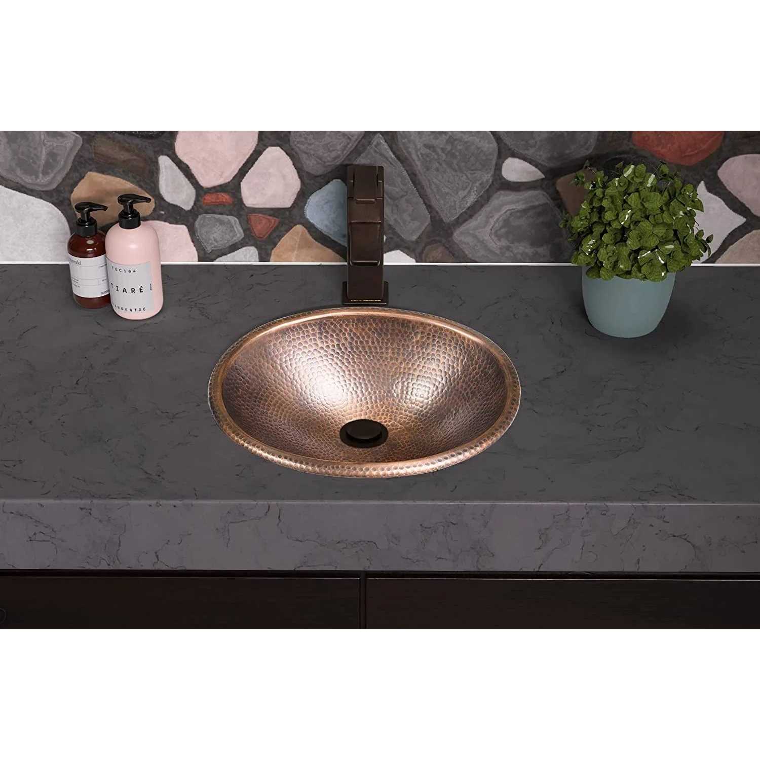 Monarch Abode 17 in. Hand Hammered Oval Drop-in Bathroom Sink in Pure Copper - MT - Mrs Treak
