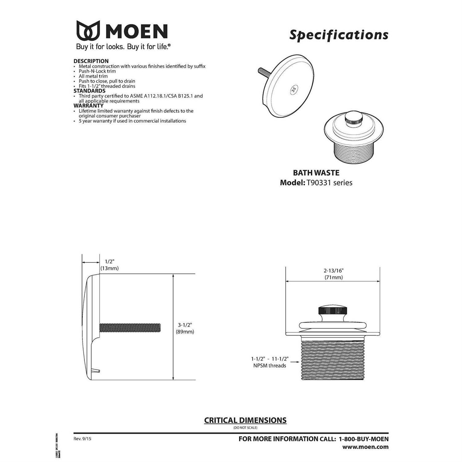 Moen Tub Shower Drain Covers T90331 - MT - Mrs Treak