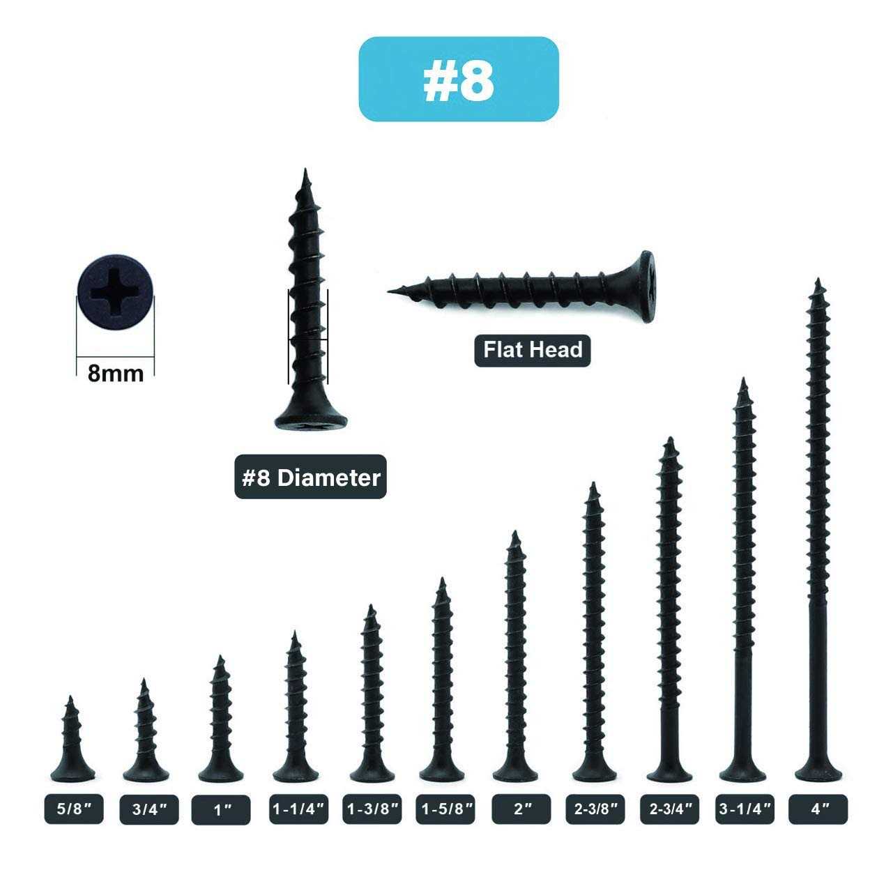 Wood Screw Black Phosphate Coated Stainless Flat Truss Head Fast Self Tapping Drywall Screws by SG TZH - MT - Mrs Treak