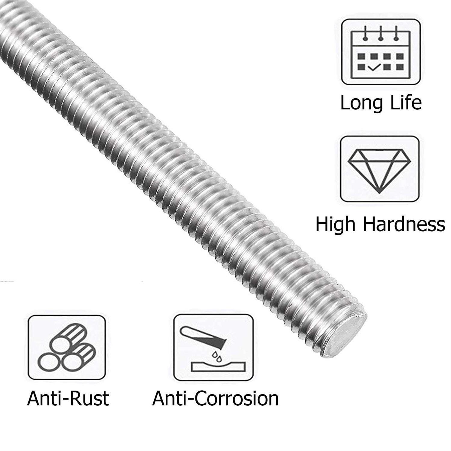 Lswteiz 5Pack 304 Stainless Steel Fully All Threaded Rod Studs 250Mm Long Threaded Screw - MT - Mrs Treak