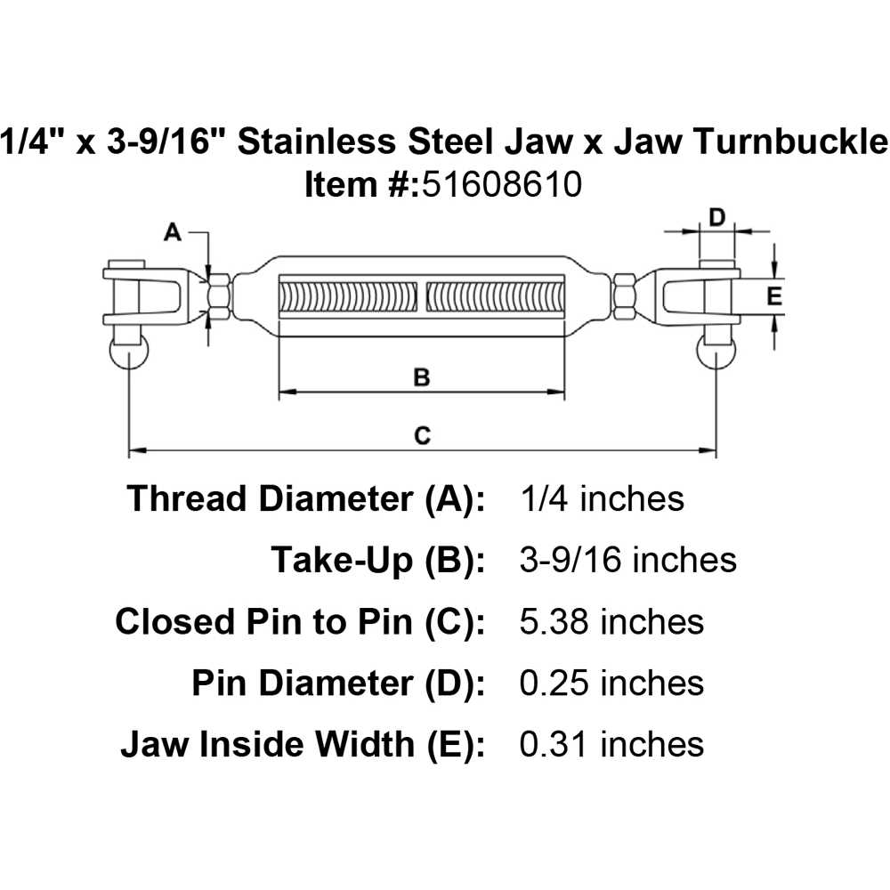 Stainless Steel Jaw x Jaw Turnbuckle - MT - Mrs Treak