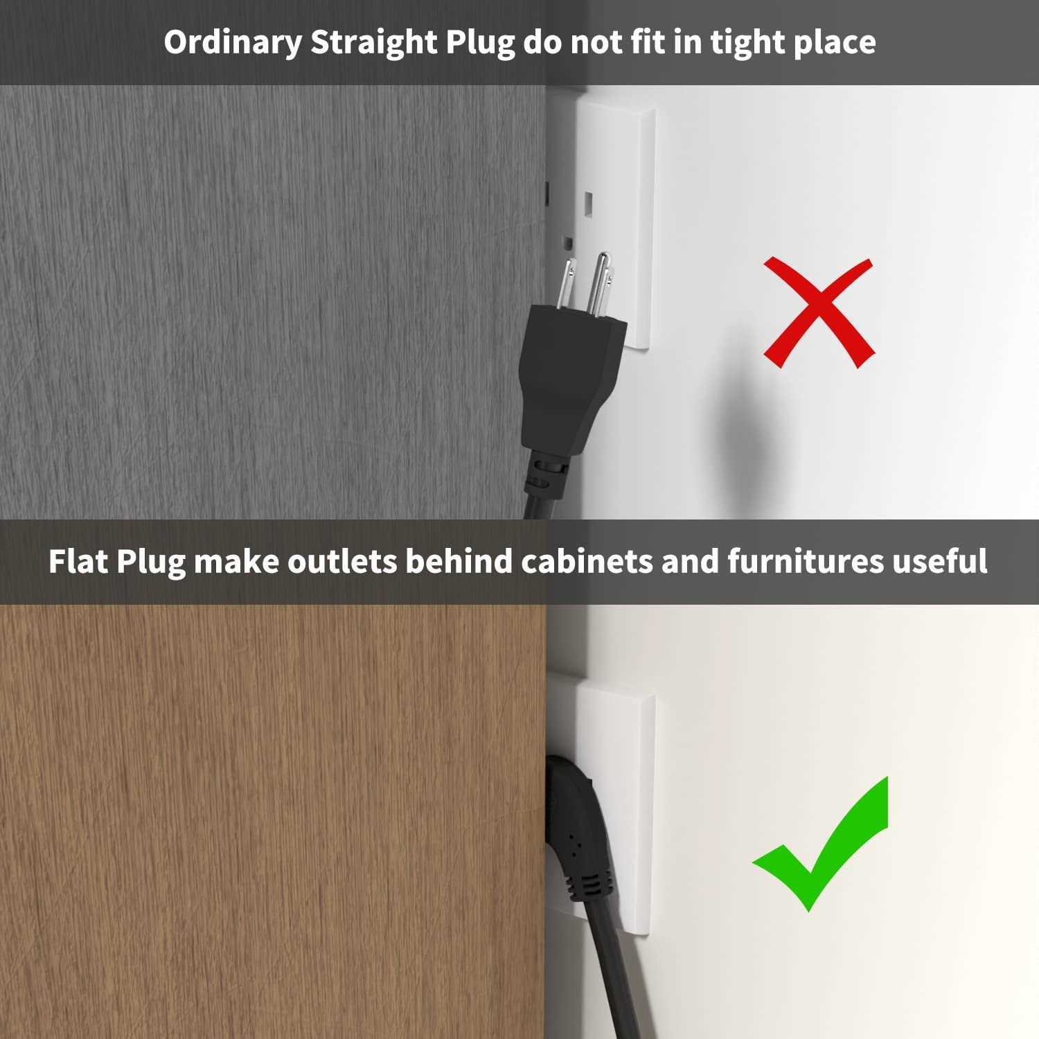 Firmerst 1875W Flat Plug Extension Cord 6 Feet 14 Awg 15A - MT - Mrs Treak