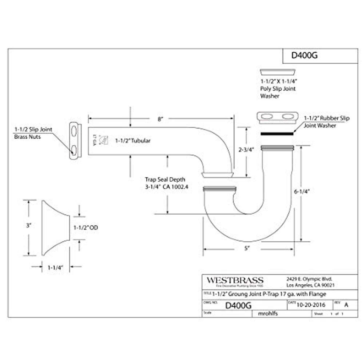Westbrass D331-26 1.5 in. Twist and Close Bath Drain - MT - Mrs Treak