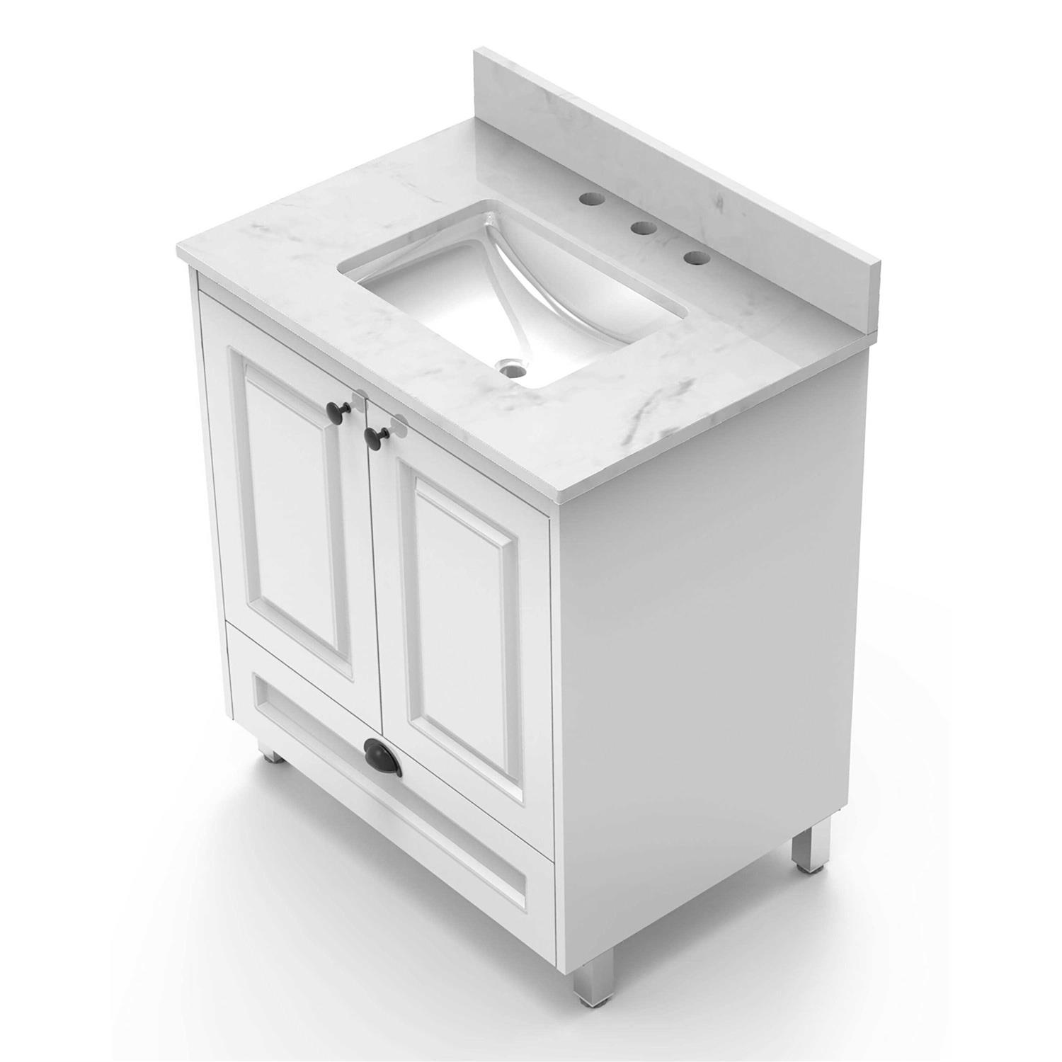 Winette 25-in Carrara White Quartz Undermount Single Sink 3-Hole Bathroom Vanity Top WVTQ1402-25 - MT - Mrs Treak