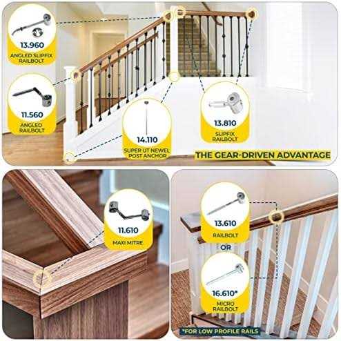 Zipbolt Angled Handrail to Newel Post Connector — 11.560 Angled Staircase Railbolt for Lower Connection Acute Angle Post Fastener - MT - Mrs Treak