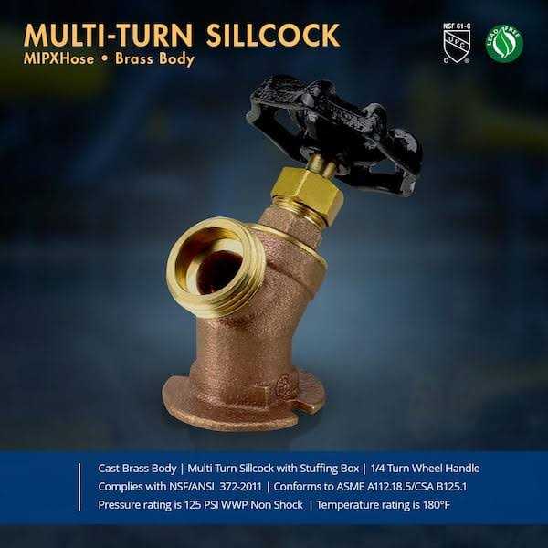 The Plumber’s Choice FIP Inlet x 3/4 in. MHT Outlet Multi-Turn Sillcock Hose Bibb with Stuffing Box - MT - Mrs Treak