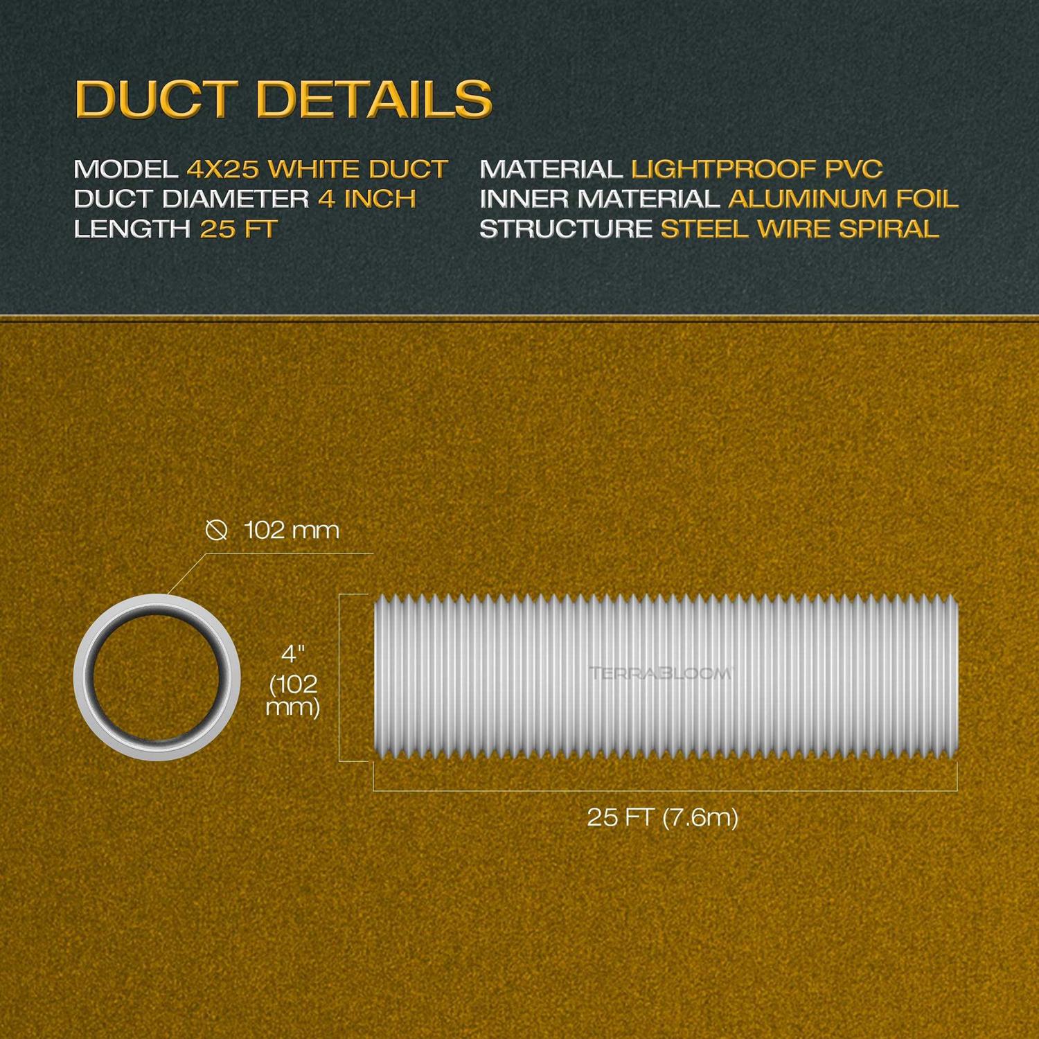 TerraBloom Flexible 8 Ducting Black Duct with 2 Clamps 4 Layer HVAC Ventilation Air Hose - MT - Mrs Treak