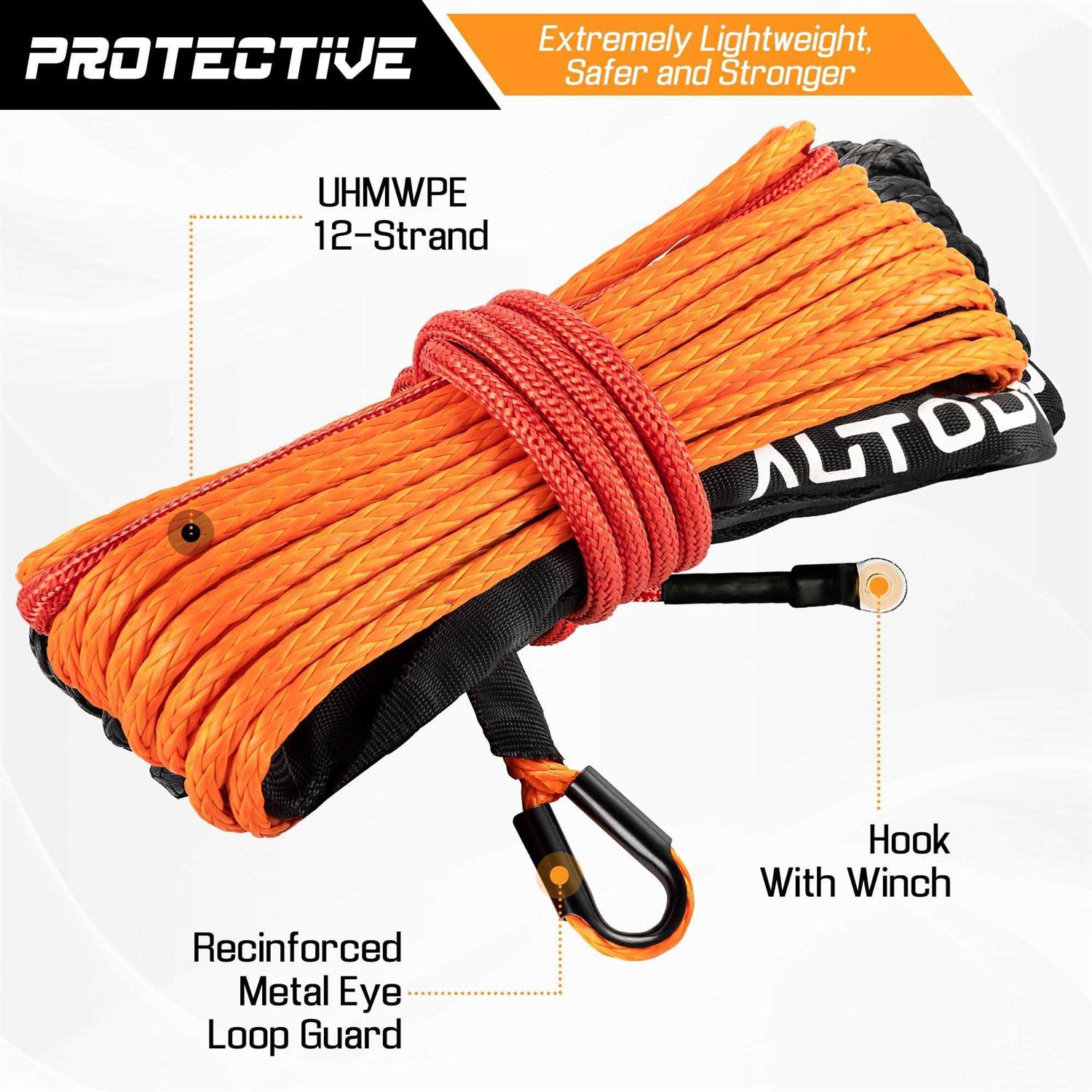 Synthetic Winch Rope Cable Kit 1/4 x 50 ft 9500Lbs Winch Rope Line with Protective Sleeve+Rubber Stopper+Winch Hook+Safety Pull Strap - MT - Mrs Treak