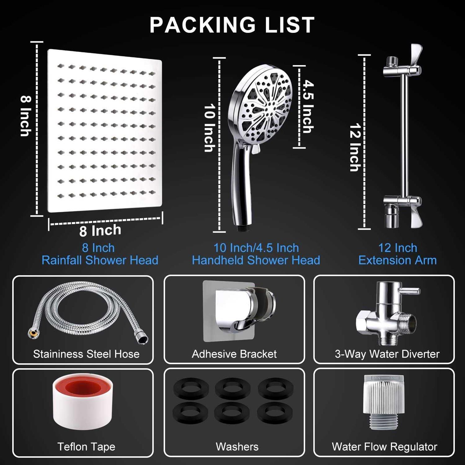 Tomler High Pressure Rain Shower Head Shower Head with 11 Inch Extension Arm - MT - Mrs Treak