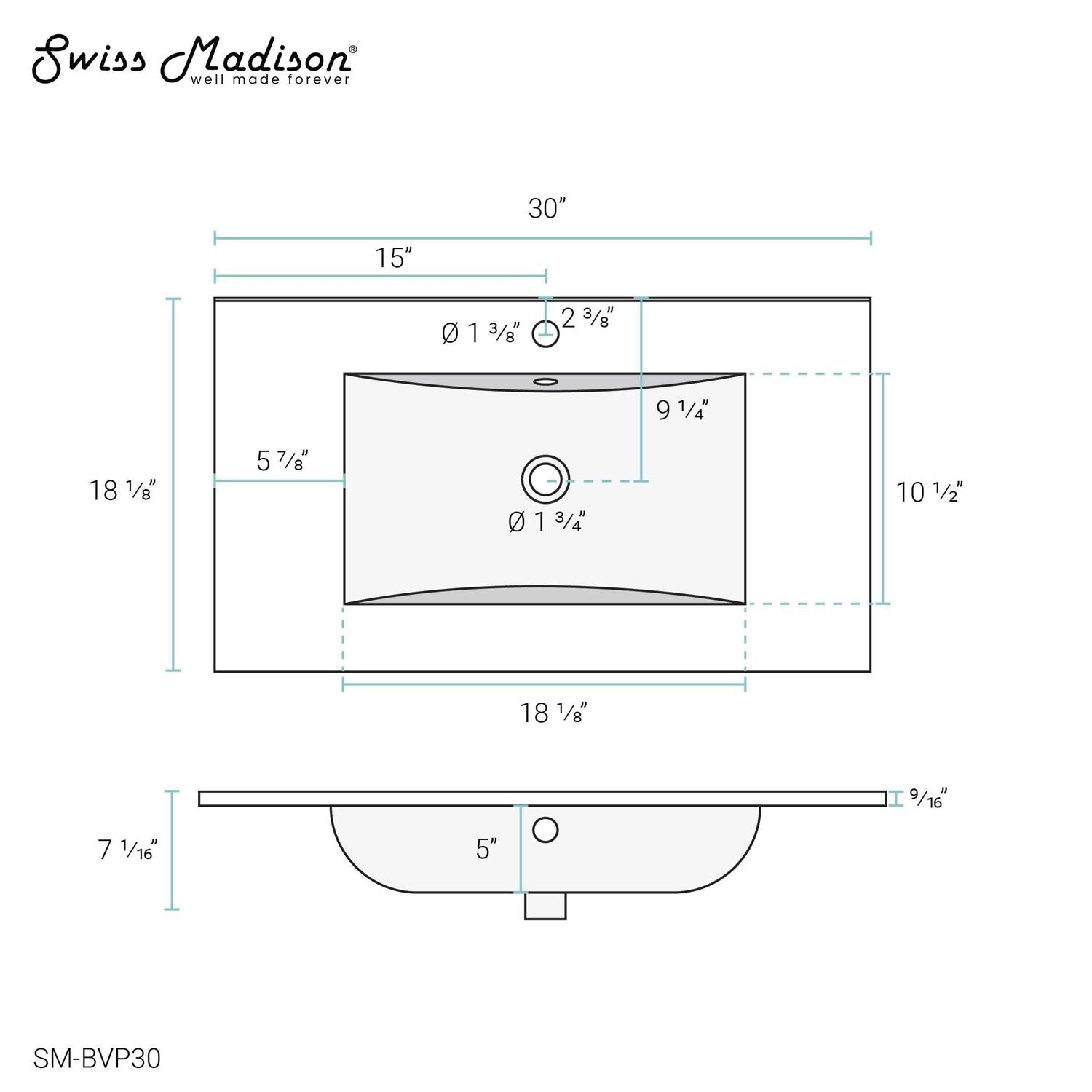 Swiss Madison 18 Ceramic Vanity Square Sink Top - MT - Mrs Treak
