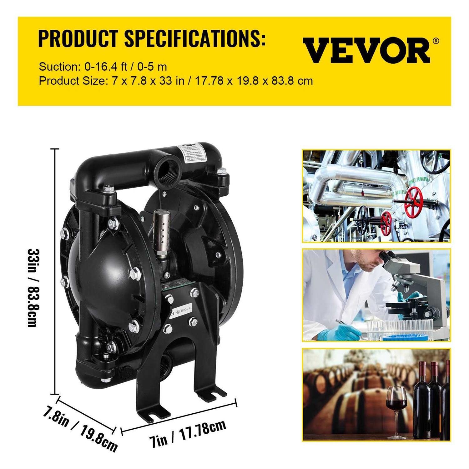 VEVOR Air-Operated Double Diaphragm Pump QBY4-25L F46 35 Gpm 1 Inch Inlet And Outlet YBGMBQBY4-25LF461V0 - MT - Mrs Treak