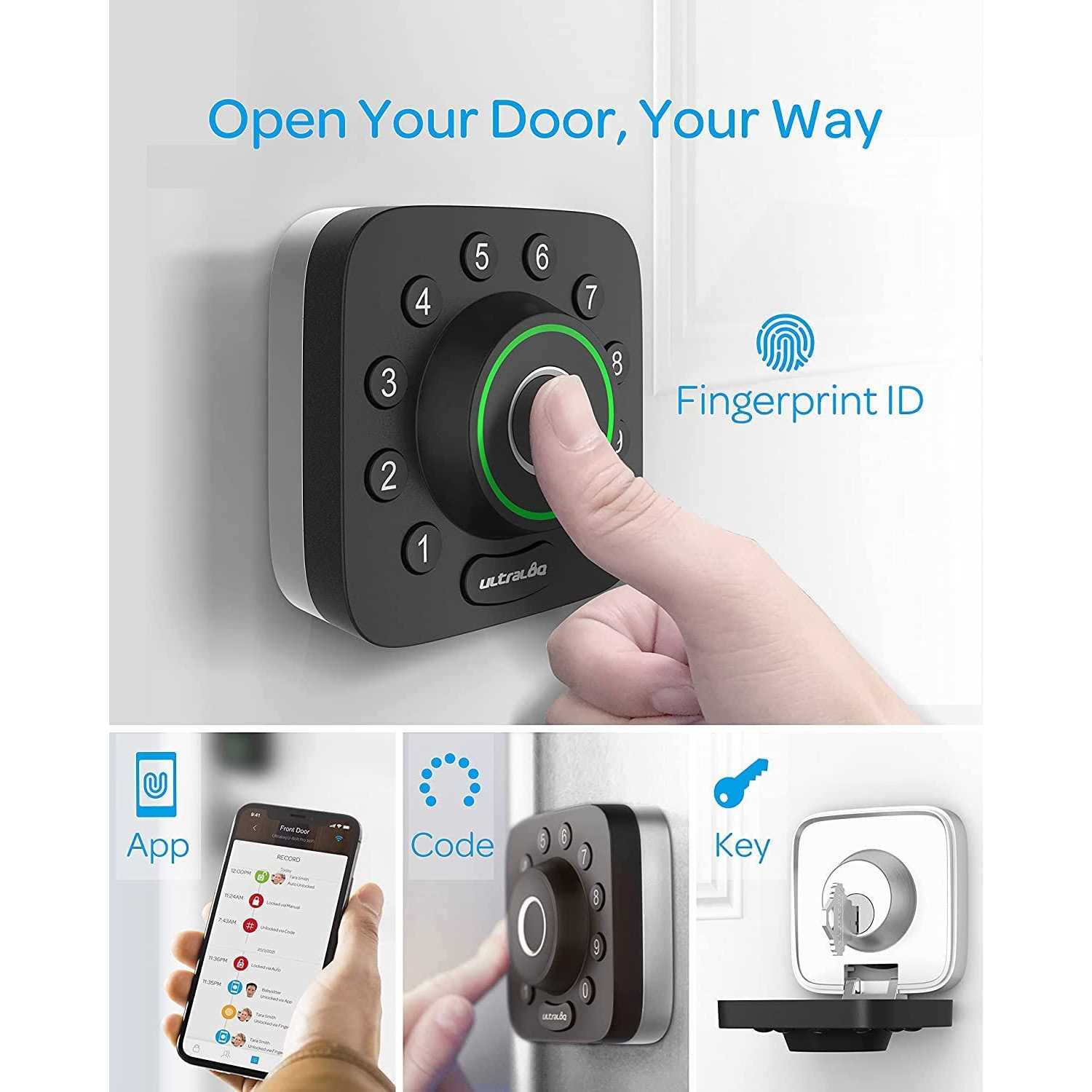 Ultraloq U-Bolt Black Wi-Fi Deadbolt Smart Lock with Passage Handle - MT - Mrs Treak