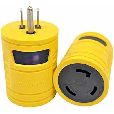 Parkworld 691685 Shore Power Adapter Household 15A 5-15 Plug to RV Twist Lock 30A Socket L5-30 Receptacle with Locking Ring - MT - Mrs Treak