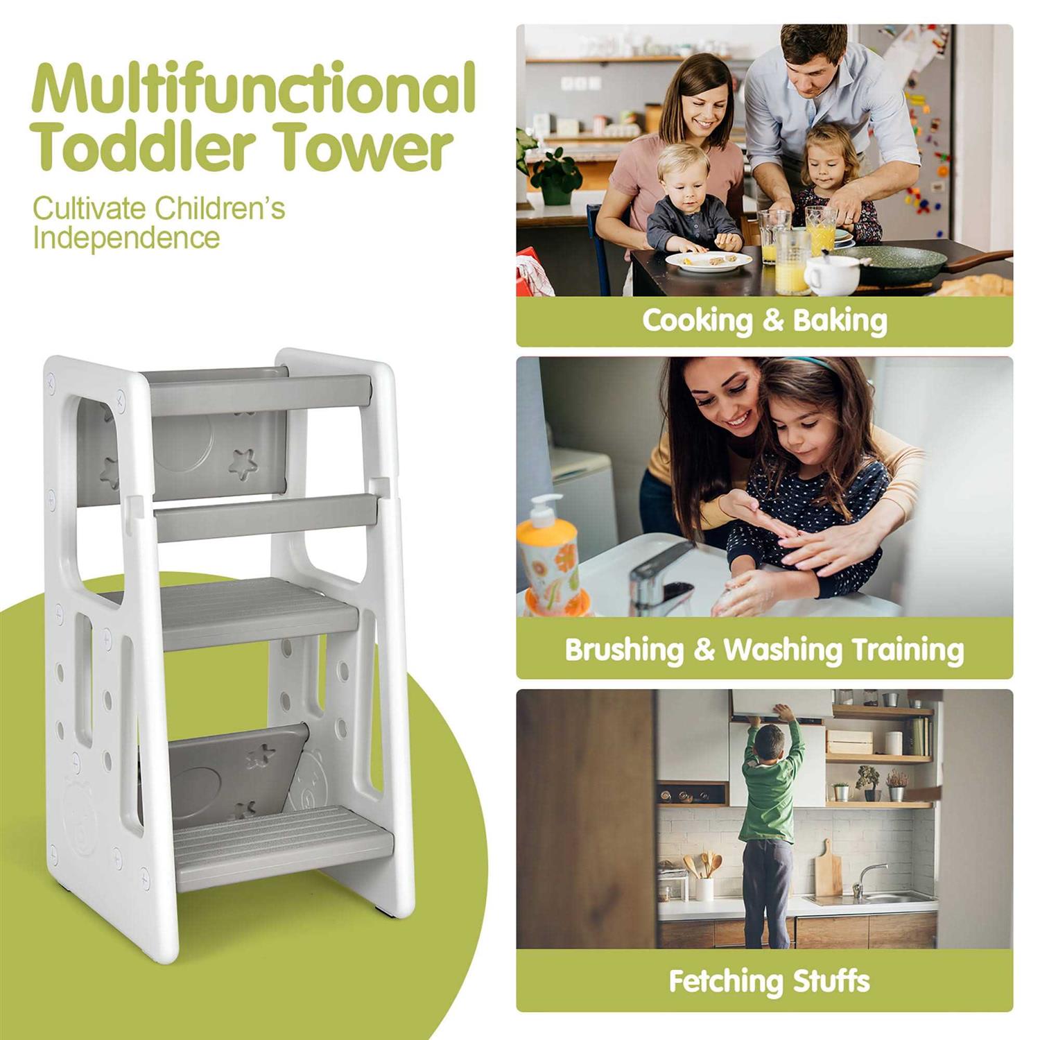 Costway Kids Kitchen Step Stool with Double Safety Rails Toddler Learning Stool - Mrs Treak