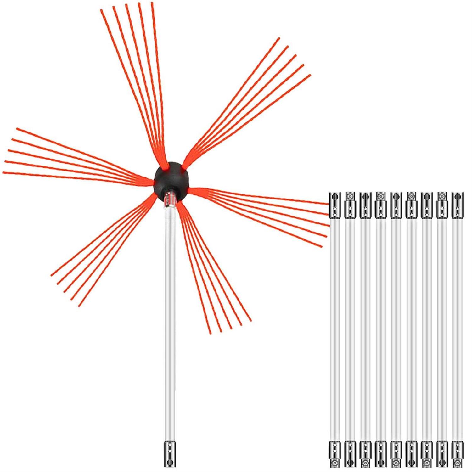 VEVOR Chimney Sweep Kit 30FT Length Chimney Brush Kit with 9 Nylon Flexible Rods - MT - Mrs Treak