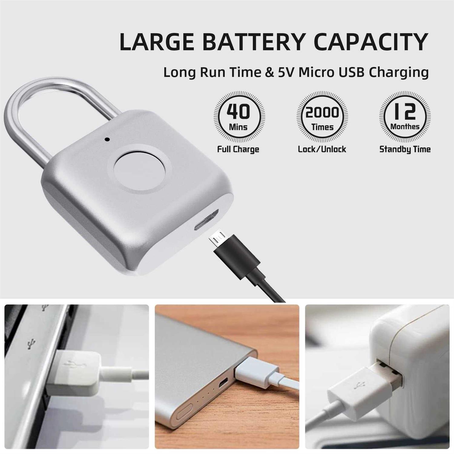 Pothunder Fingerprint Padlock Smart Padlock Locker Lock Biometric Metal Keyless - MT - Mrs Treak